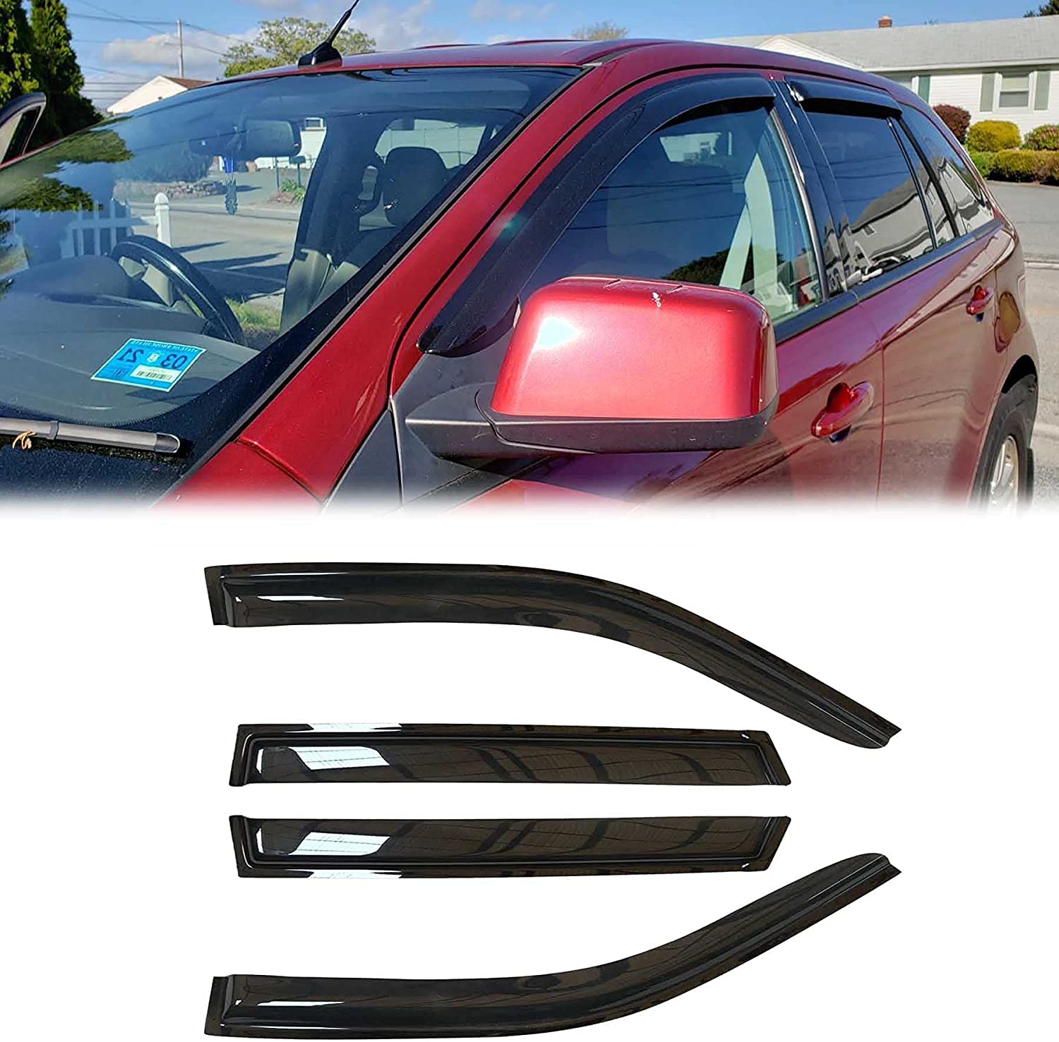 Deebior 4Pcs Original Shatterproof Outside Mount Style Sun Rain Guard Durable Side Window Wind Deflectors Dark Smoke Vent Window