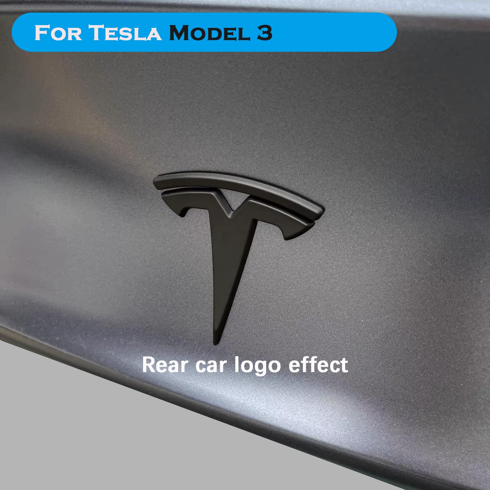 Yhcdsea For Model 3 Emblem Badge Sticker Cover, Fit For Tesla Model 3 Logo Decals Accessories (Matt Black)