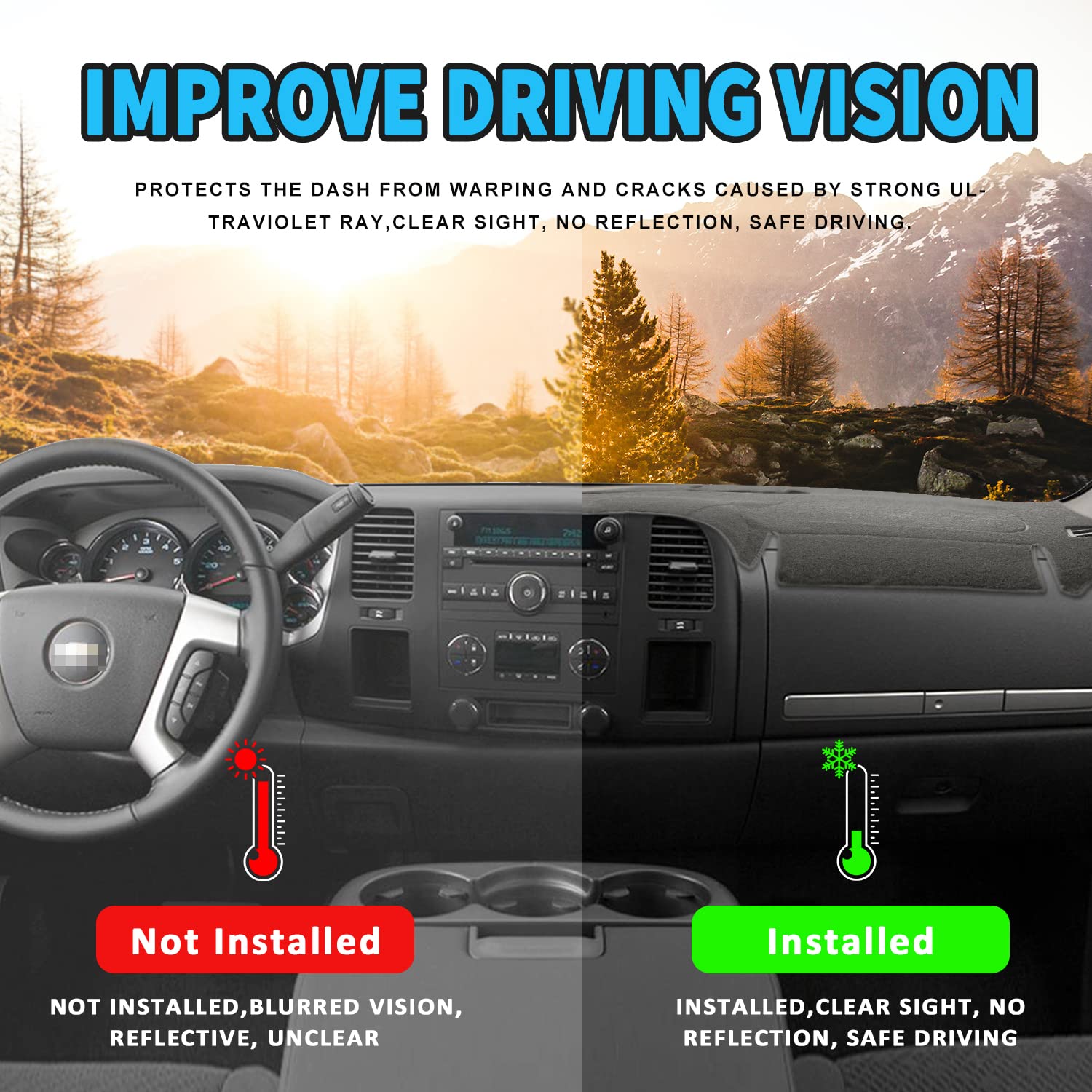 Posaid Dashboard Dash Cover Carpet For Chevy Silverado 2007-2013 And Gmc Sierra 07-13 With Two Glove Boxes Car Dash Cover Mat Bl