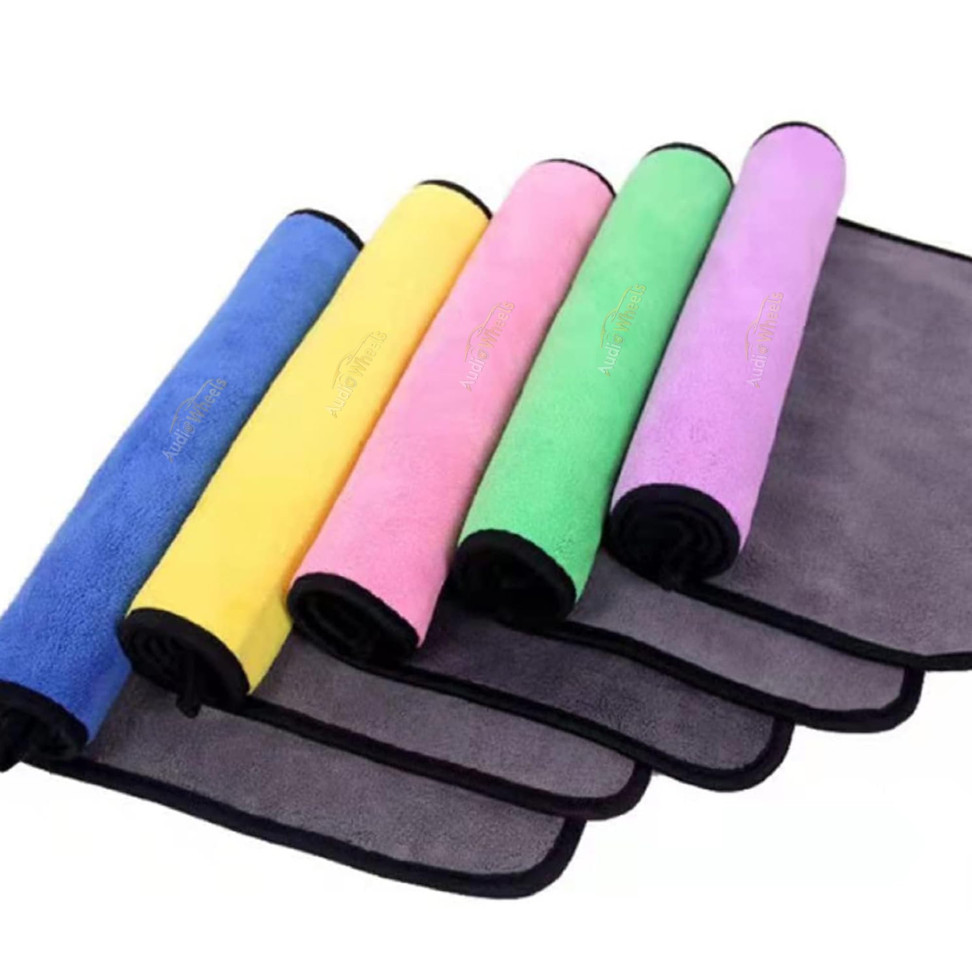 Audio Wheels Microfiber Towels for Cars, 5 Pack Soft and Absorbent Car Drying Towel, 40X40 CM 600gsm, DualSided Microfiber Clea