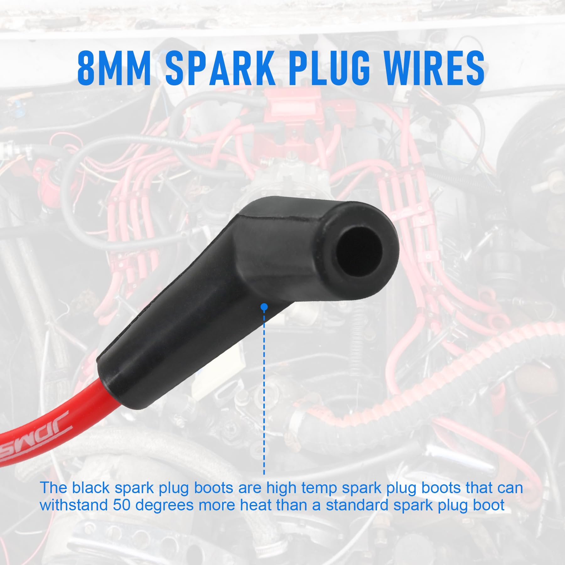 Jdmspeed New Hei Red Spiral Core Spark Plug Wires 45 Degree End 396-427-454-502 Replacement For Chevy Bbc