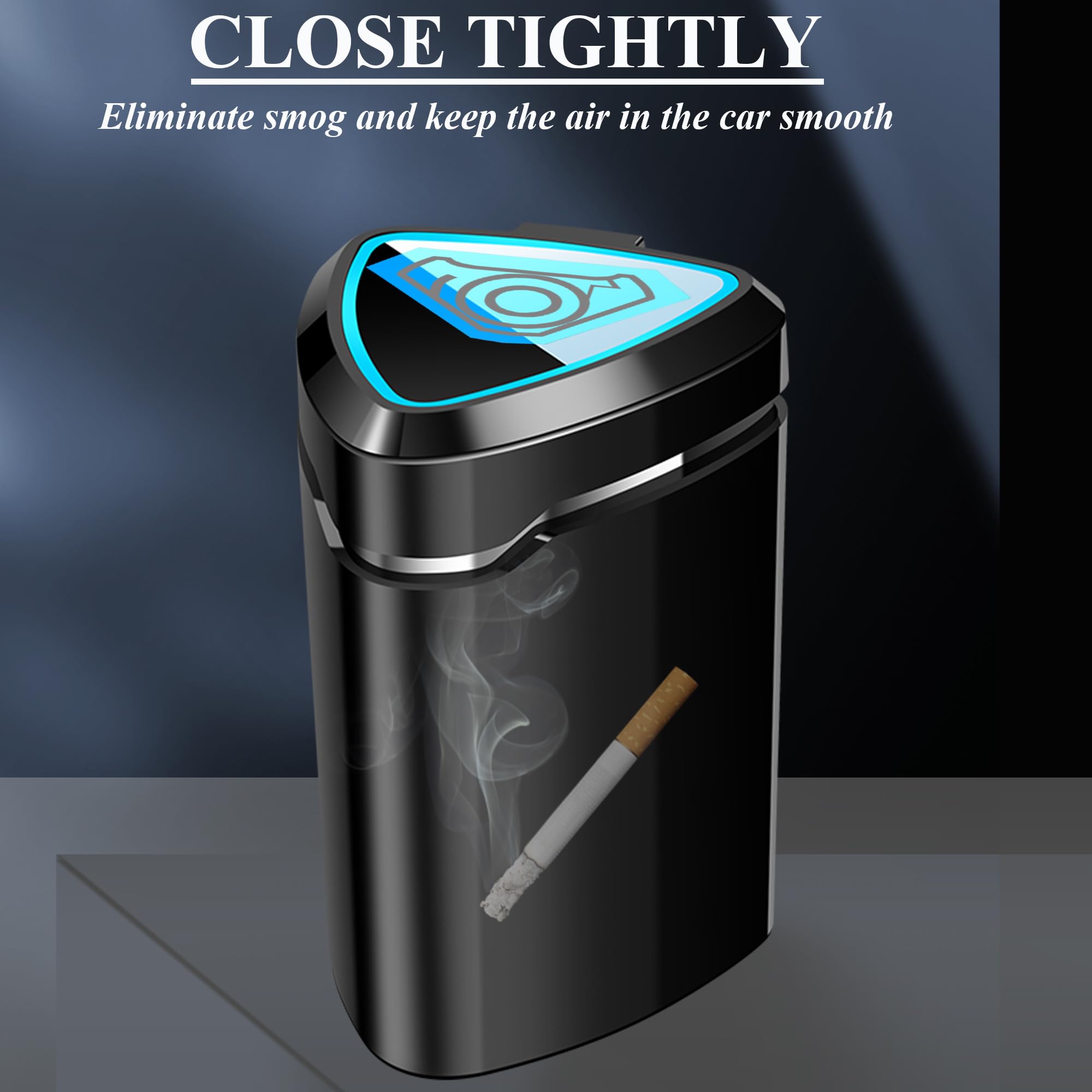 Wainynyda Car Ashtray With Lid Smell Proof, Smokeless Ashtray, Mini Car Trash Can With Rechargeable Led Light And Usb Line