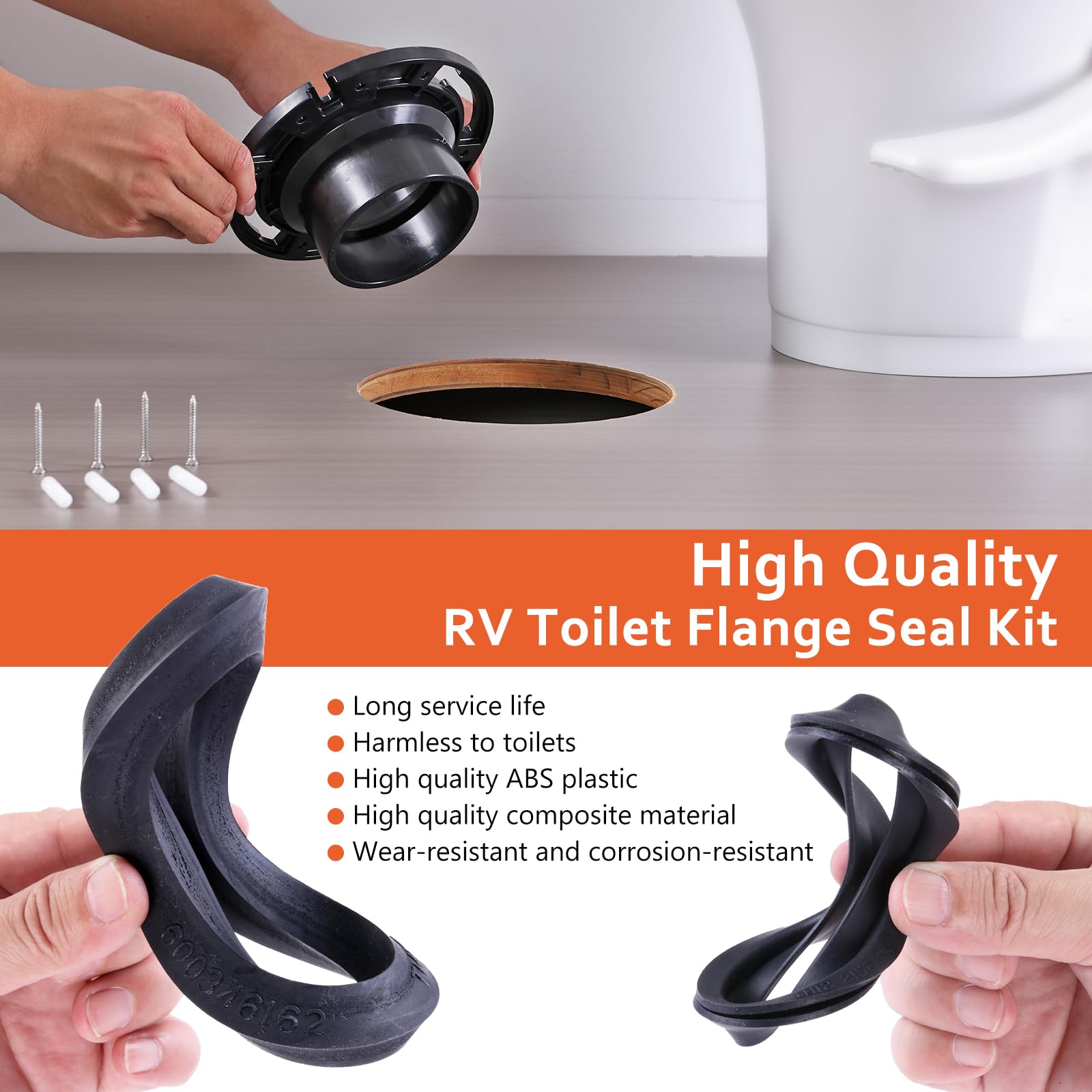 Boeemi Rv Toilet Seal And Rv Toilet Flange Kit, Designed For Rv 300/310/320 Toilets, Replaces 385345892 Rv Floor Flange And 385311658 Flush Seal And 385311652 Base Seal, 3 In 1 Combo Kit - Black