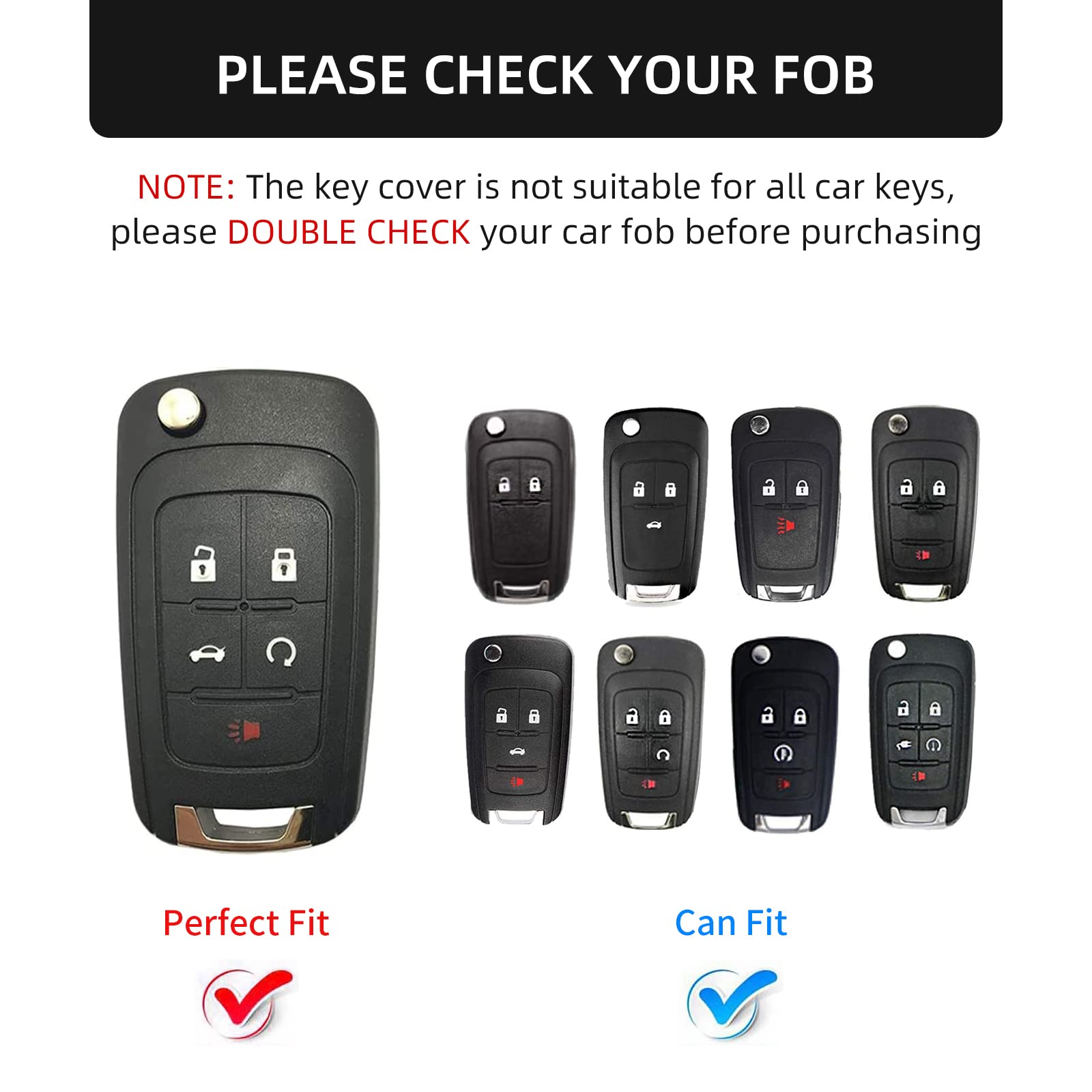 Offcurve For Chevy Key Fob Cover, Full Tpu Protective Key Case Fit For Chevrolet Chevy Gmc Buick Encore Terrain Malibu Camaro Cruze Impala Equinox Volt Spark Sonic Car Smart Key Accessories, Black