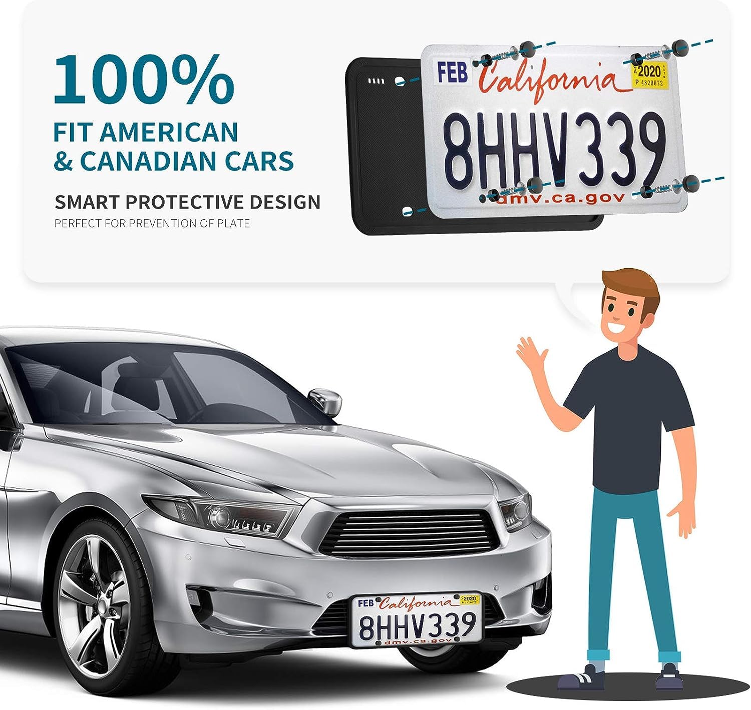 Aujen Silicone License Plate Frames Black, 2 Pack Car License Plate Frame, Universal US Car Black License Plate Holders Brackets