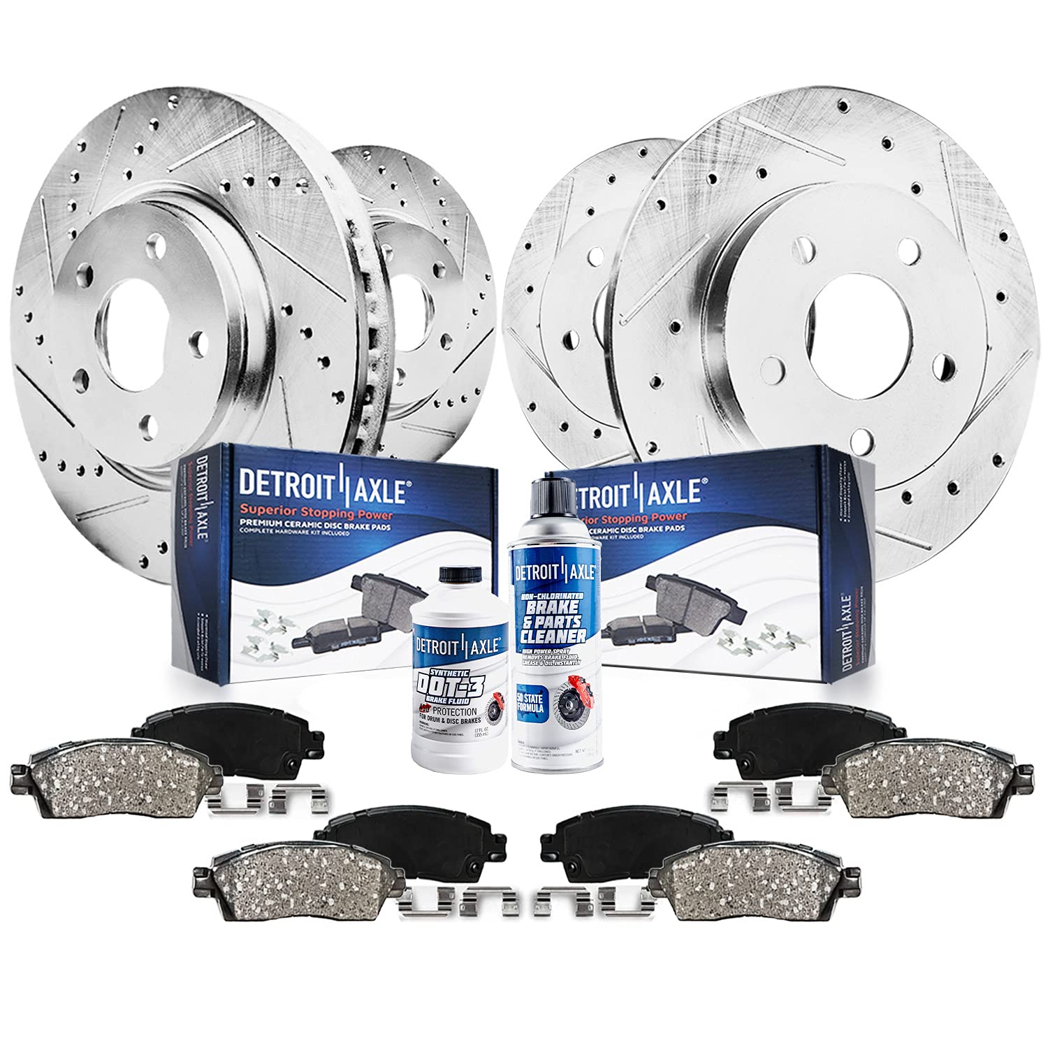 Detroit Axle - Brake Kit for Chevrolet Malibu HHR Cobalt Pontiac G5 Pursuit G6 Drilled and Slotted Disc Brake Rotors Ceramic Bra