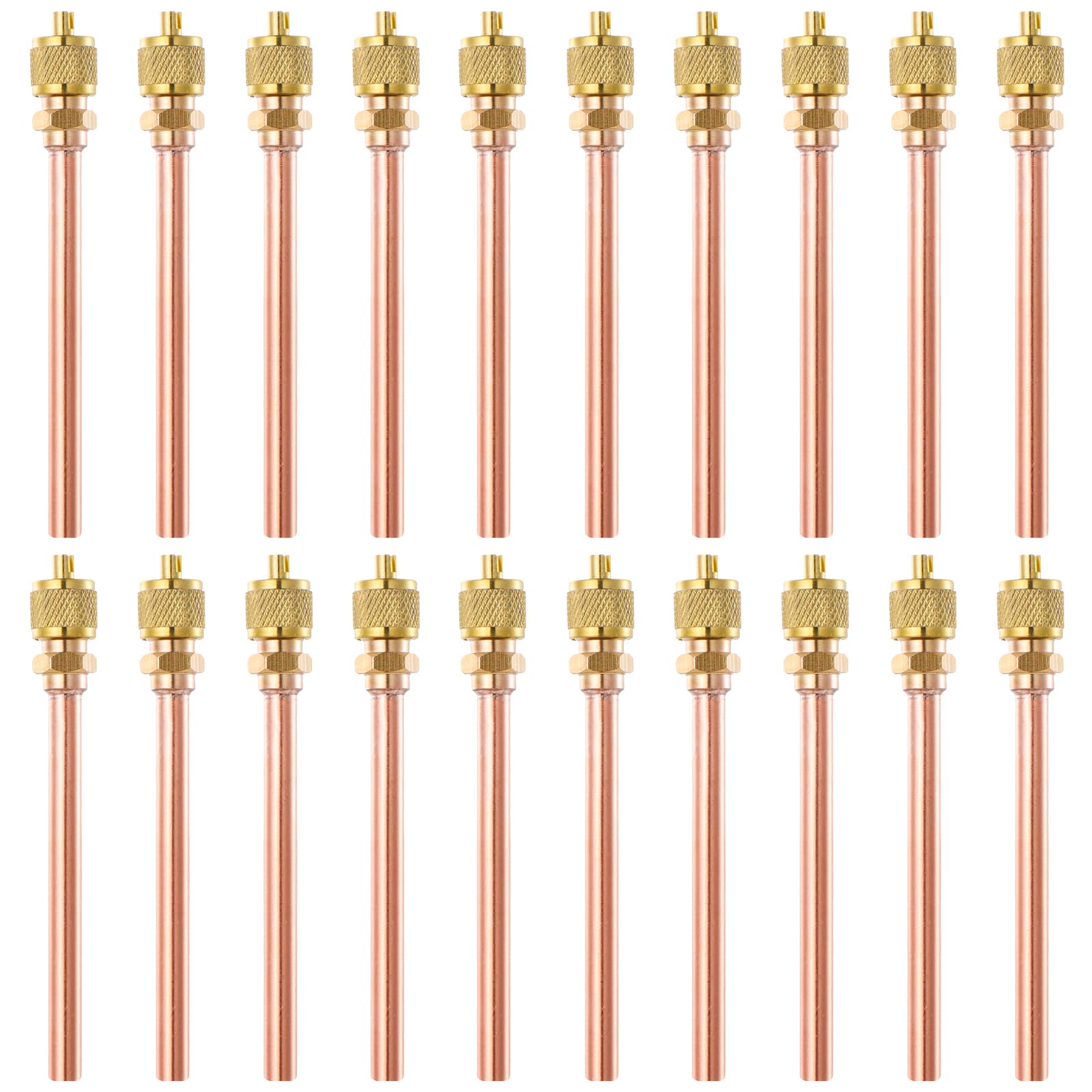 Service Access Valves Kit, 20PC Access Service Valve 1/4 SAE x 1/4 OD x 3.54 Stem Core Brass Copper Refrigerator Access Va