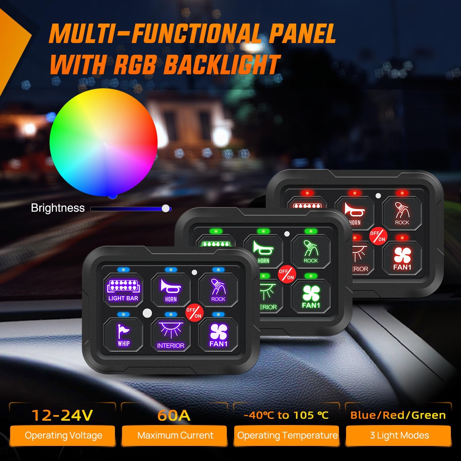 Nilight 6 Gang Switch Panel 12V 24V Universal Circuit Control Relay System with RGB Backlight APP Fuse Wiring Harness Automatic