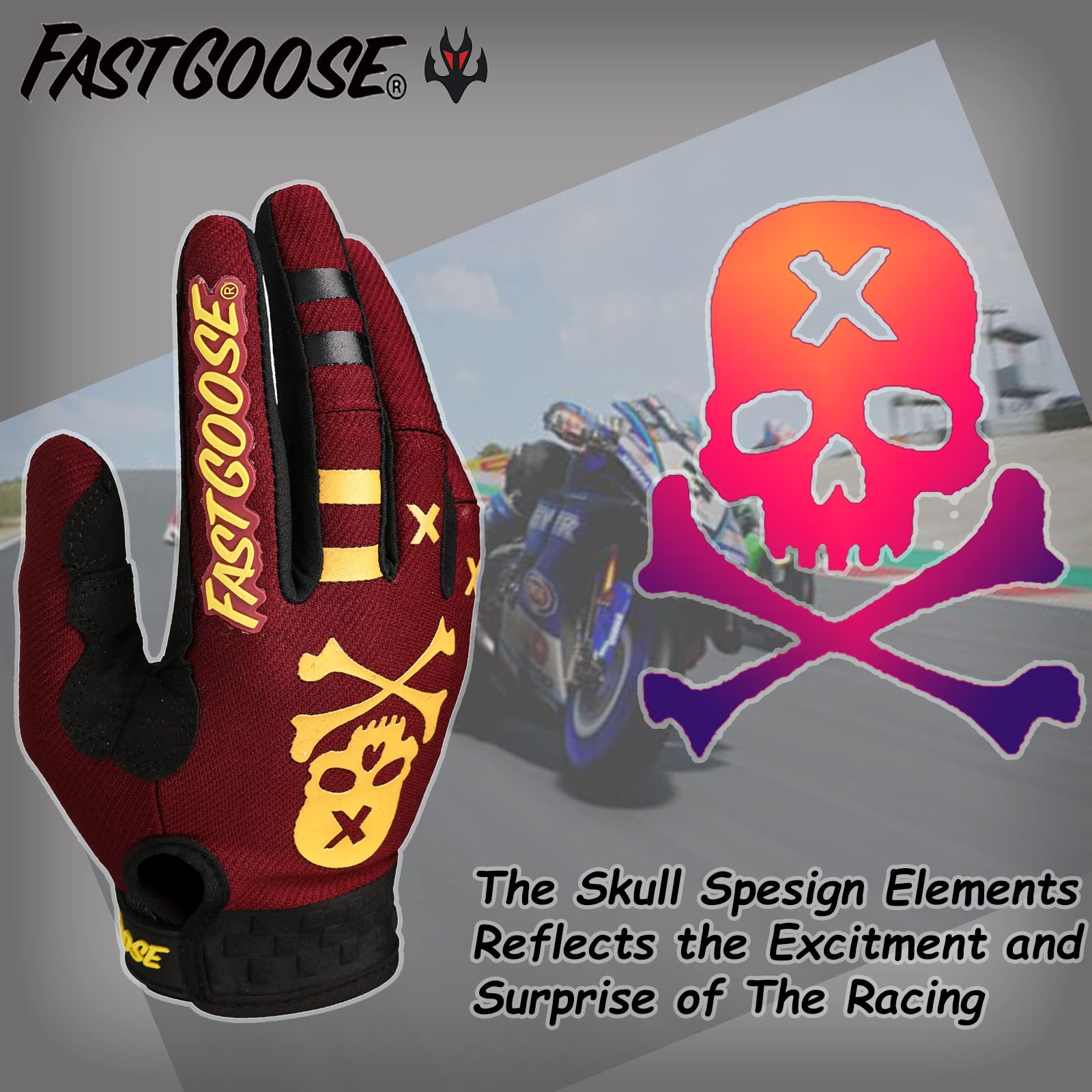 Fastgoose Dirt Bike Motorcycle Gloves Motocross Gloves Motorbike Riding Bike Gloves Atv Mx Mtb Off Road Racing Sports Cycling Glove (Maroon, Medium)