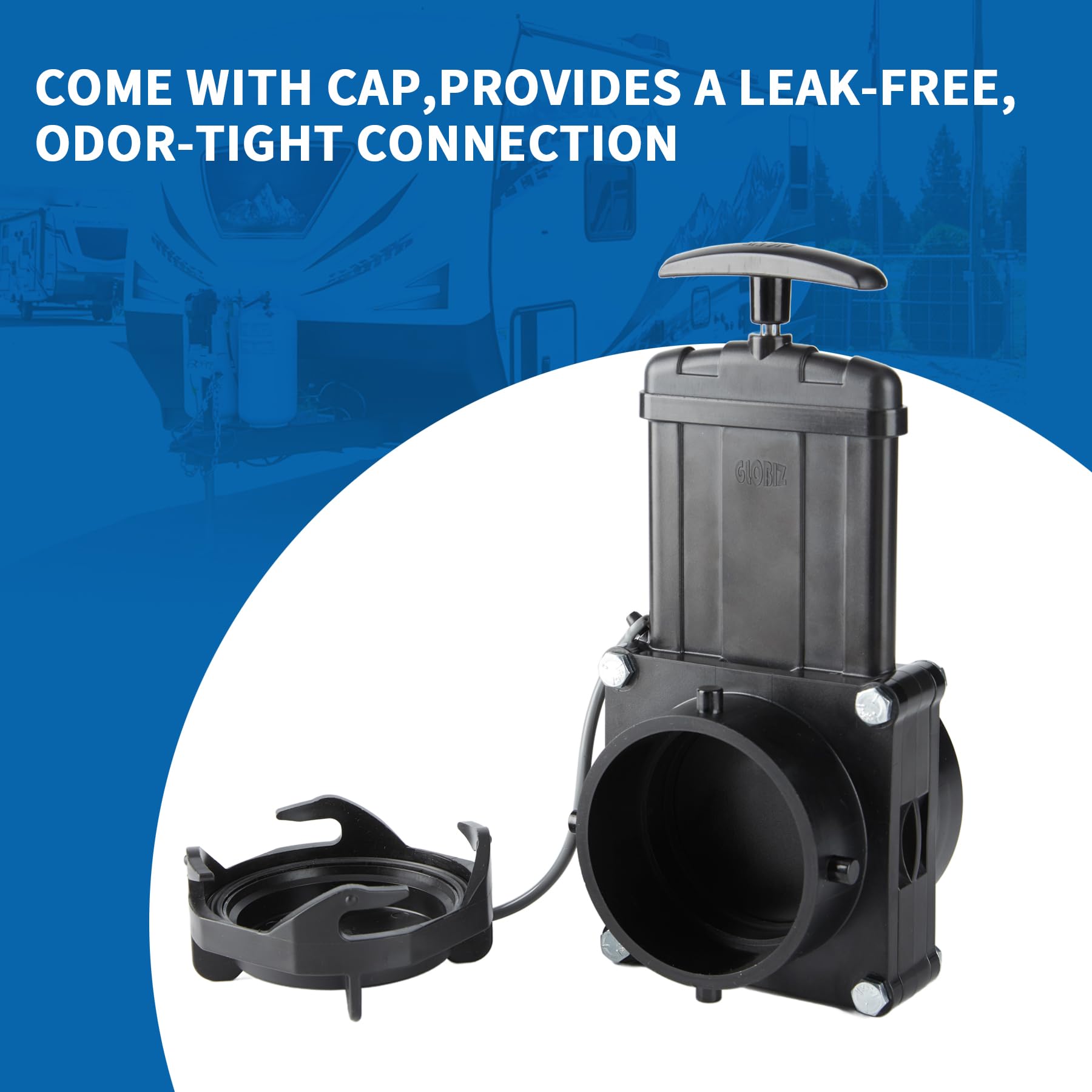 GLOBIZ RV Gate Valve 3-Inch Hub to 3-Inch Lug with Cap Glue on 3'' PVC Sewer Pipe with Cement UV-Resistant Plastic Made(1Pack) B