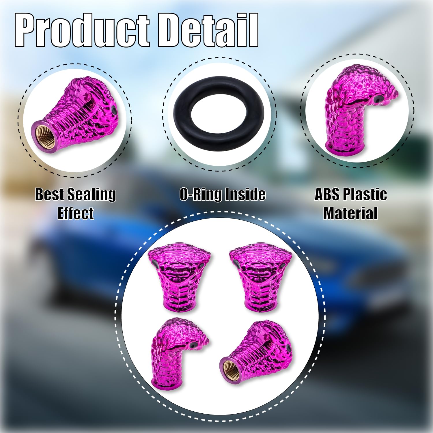 Meajoo 8Pcs Cobra Style Tire Valve Stem Caps, Snakehead Shape, Universal Copper Core Dustproof Tire Valve Stem Covers For Cars,
