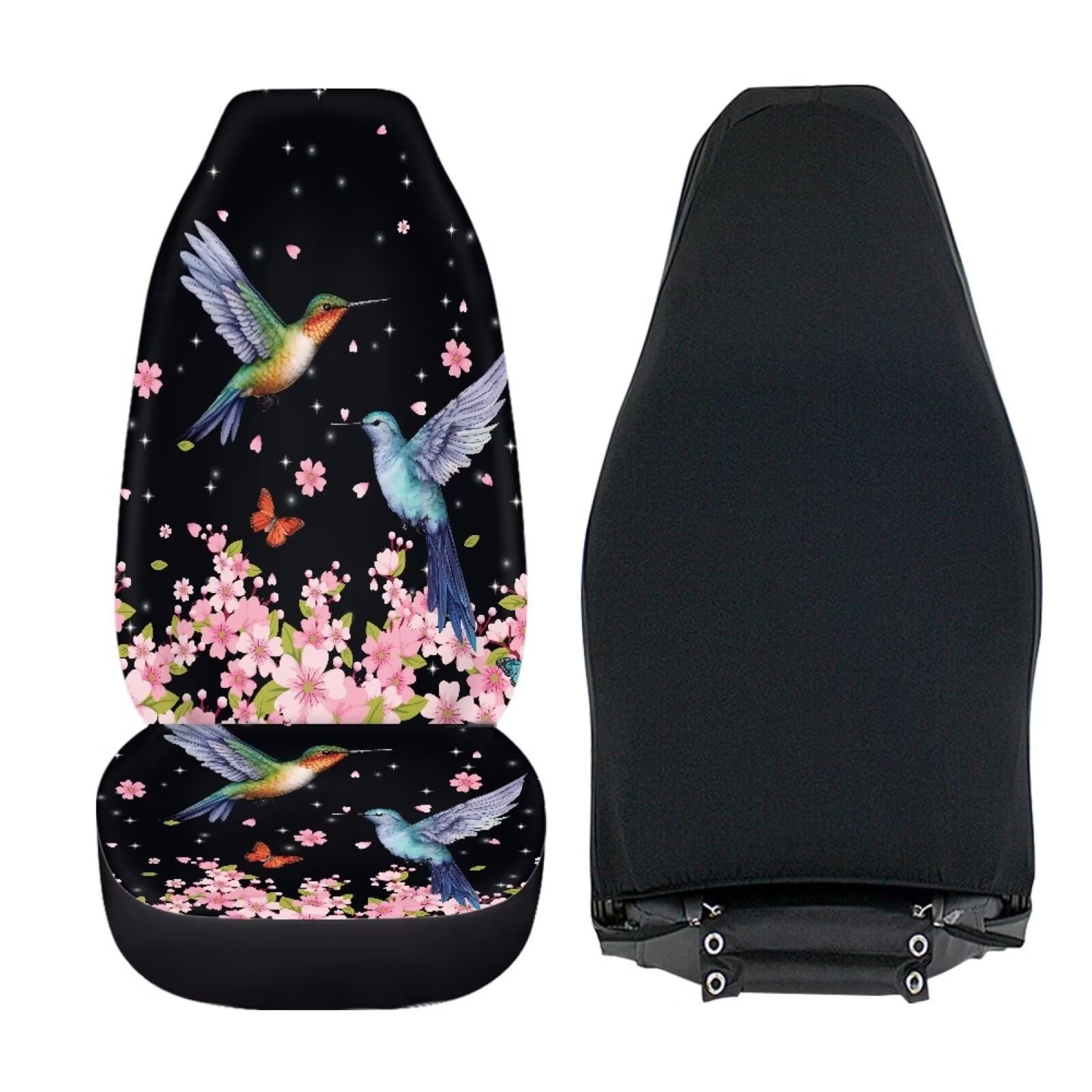 Bigcarjob Flower Hummingbird Car Seat Cover Set For Front Seat Only,2 Pack Cherry Flower Birds Printed Auto Front Seat Protector