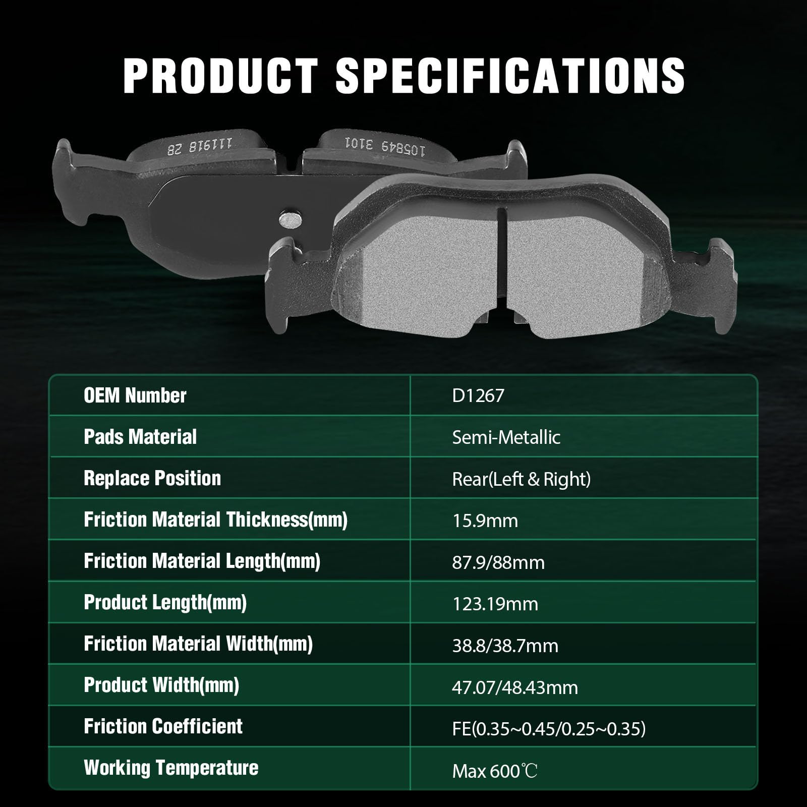 Automuto 8Pcs Front & Rear Semi-Metallic Disc Brake Pads Set D1267 D918 For Bmw 328I 2007-2013,For Bmw 328I Xdrive 2009-2013,For