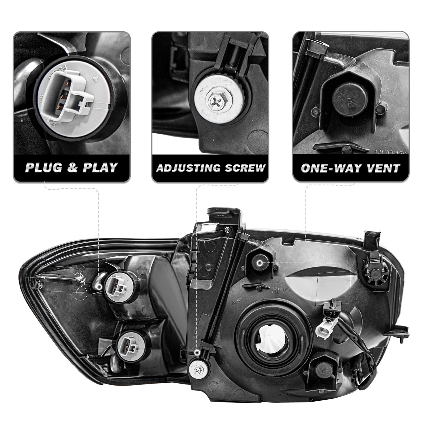 Sockir Headlight Assembly Compatible With 2005-2006 Toyota Tundra Double/Crew Cab & 2005-2007 Toyota Sequoia Passenger & Driver