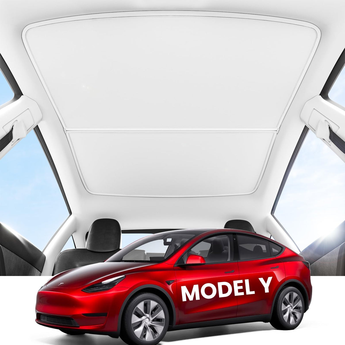 REEVAA 2025 Upgrade Tesla Model Y Sunshade Roof [No Gaps, No Sagging] Magnetic-Mid Design Tesla Accessories Heat Insulation Fold