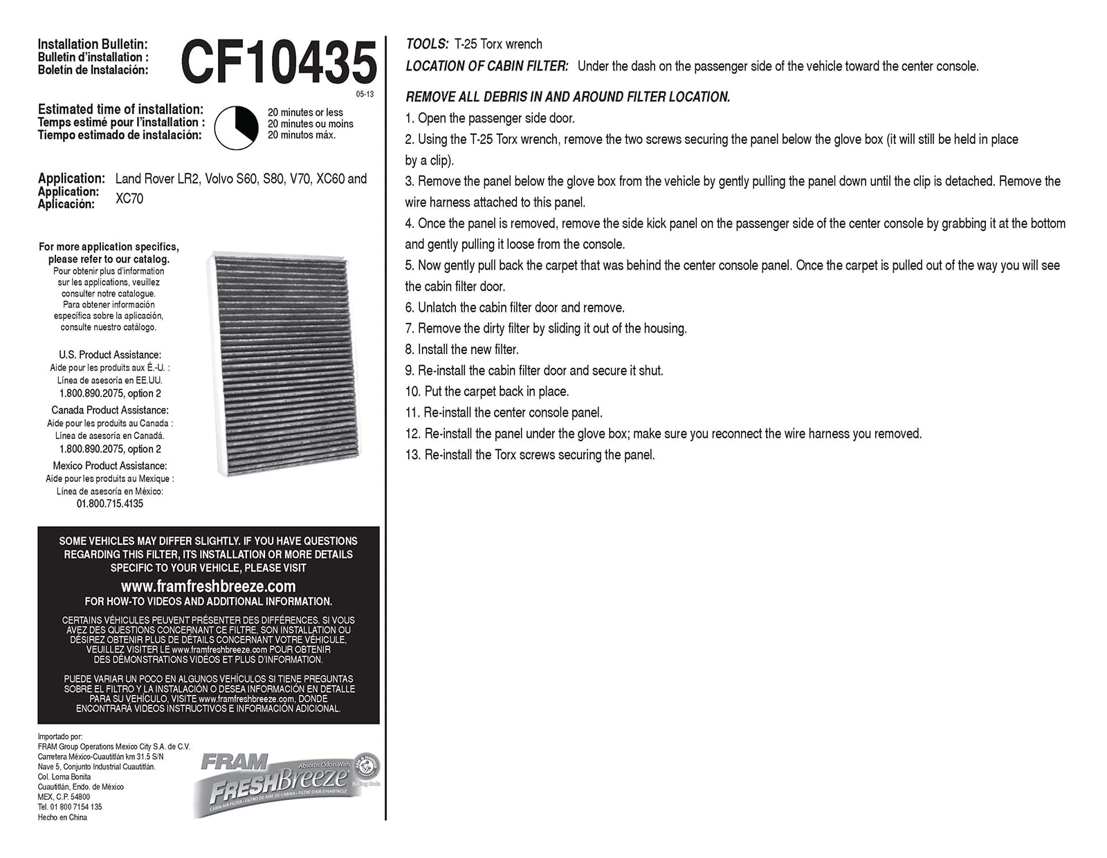 Fram Fresh Breeze Cabin Air Filter Replacement For Car Passenger Compartment W/ Arm And Hammer Baking Soda,Easy Install,Cf10435