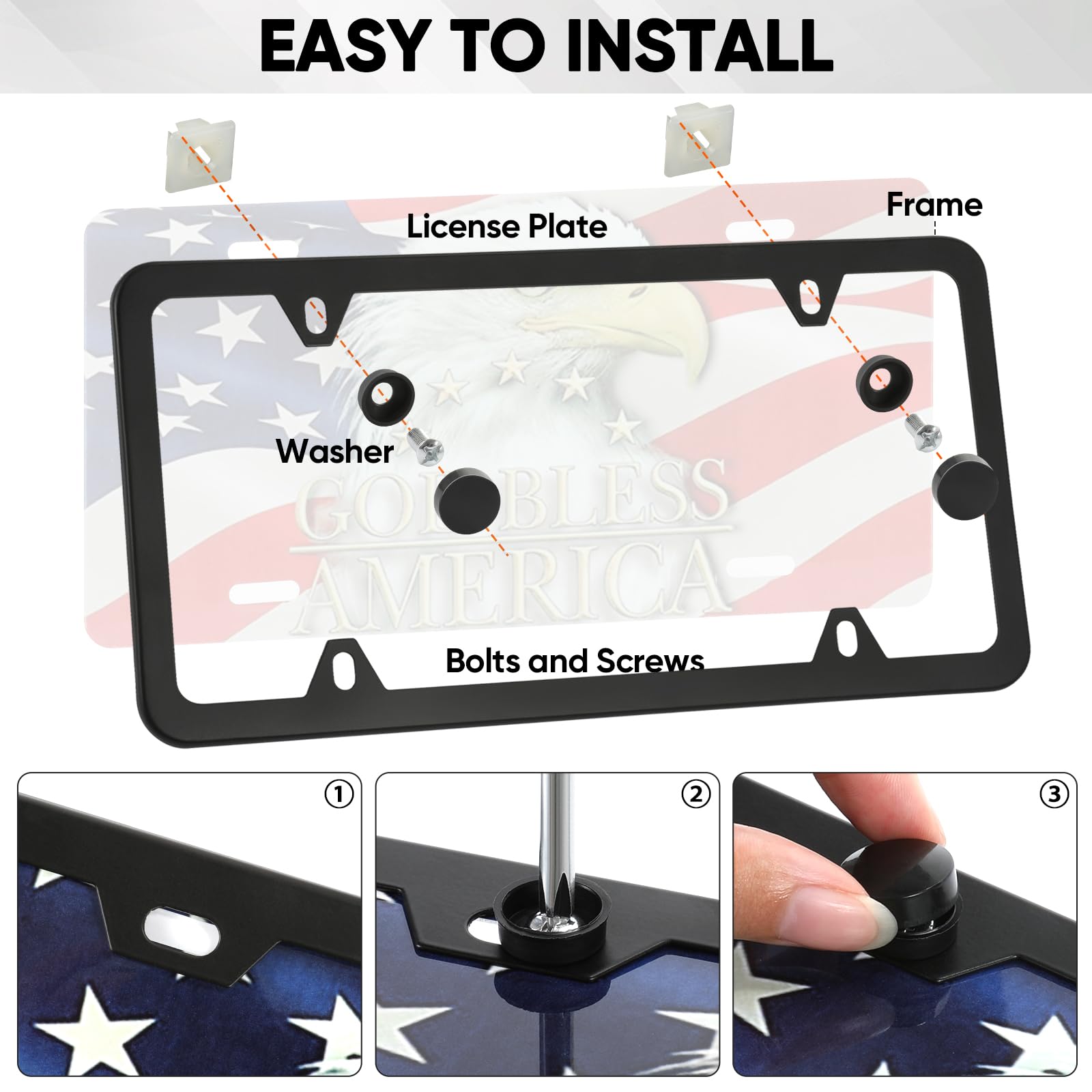 2 Pack License Plate Frames, 4 Holes Matte Black License Plate Frame, Aluminum License Plate Holder With Free Screws Fasteners C