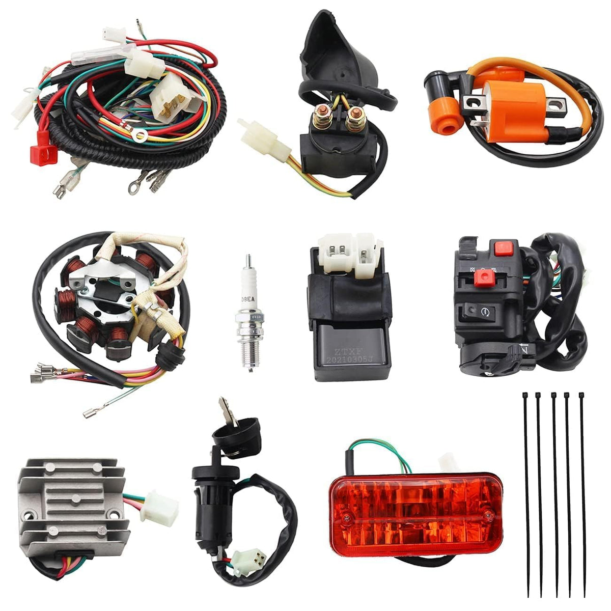 PRO BAT Complete Electrics 4 Stroke Wiring Harness Kit 8 Coil CDI Stator Tail Light for 150cc 200cc 250cc 300cc 4 Wheelers Strok