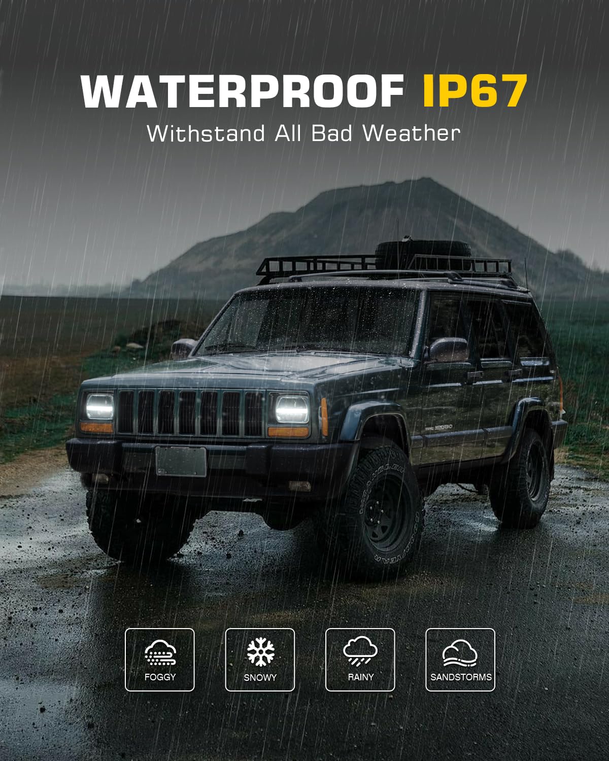 Bicyaco 2Pcs 105W 7X6 Led Headlight Reflector 5X7 Led Headlight White Drl Amber Turn Signal H6054 H5054 Hi/Lo Sealed Beam Headla
