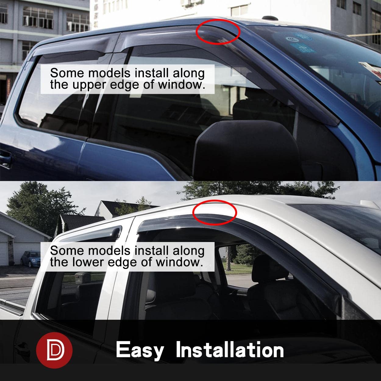 Deebior 4pcs Side Window Deflector Visor Rain Guard,Outside Mount Tape-on Shatterproof Dark Smoke,4pc Window Shades fit for 2007