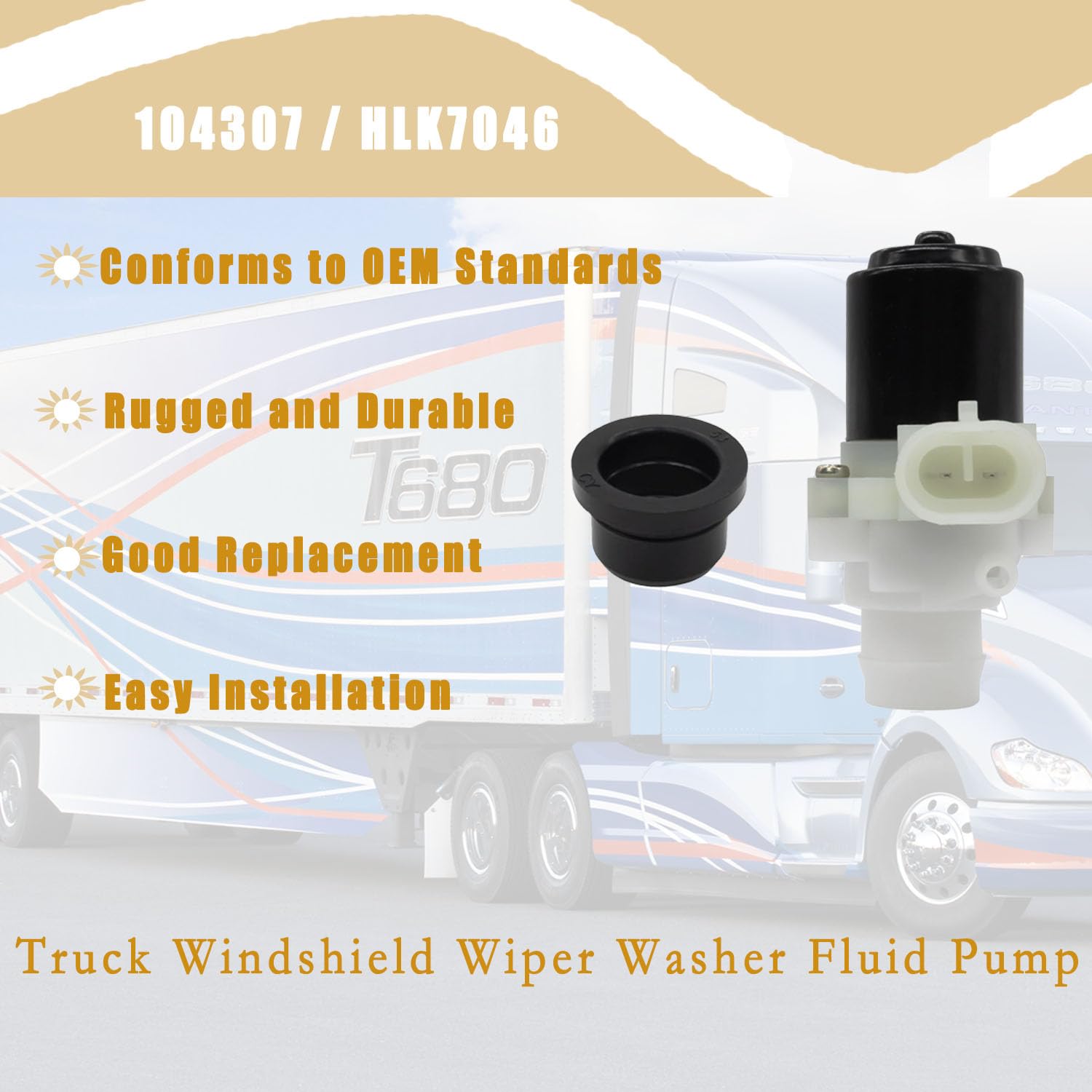 Earthtec New Truck Windshield Wiper Washer Fluid Pump for Peterbilt 104307 HLK7046 385 386 387 388 389 579 385 386 387 388 389 5
