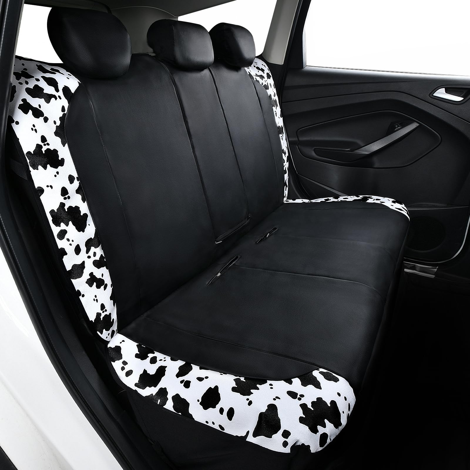Flying Banner Neoprene Rear Bench car seat Covers car seat Protectors Split 40/60 60/40 (Cow Print & Black, Neoprene)