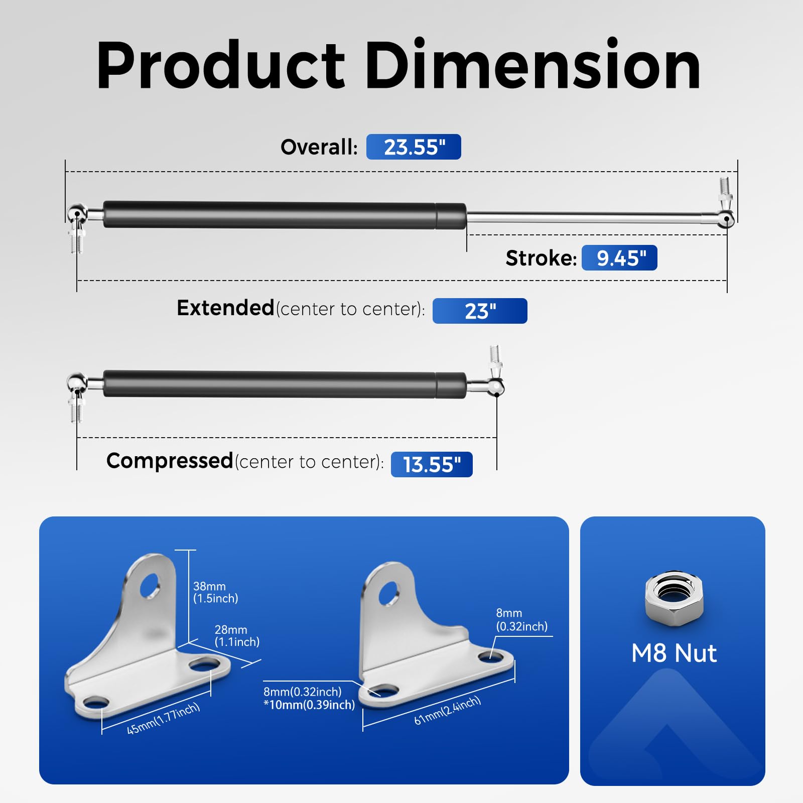 23 Inch 120 Lb Gas Prop Struts Shocks With L Mounting Brackets, 23'' 120 Pound Lift-Support Gas Springs For Heavy Duty Storage B