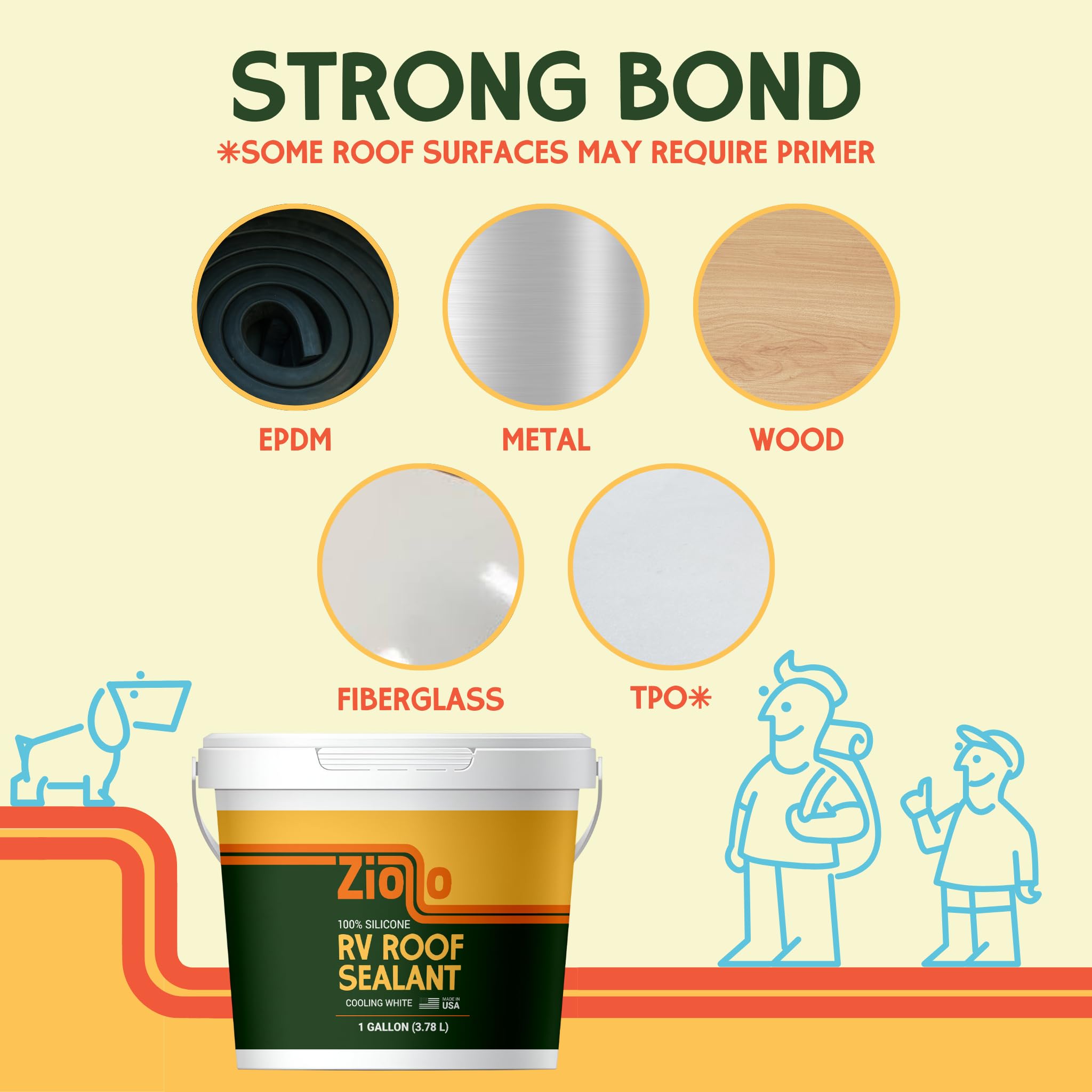 Ziollo Rv Roof Sealant - Leak Repair 100% Silicone Liquid Rubber - Premium Waterproof Coating For Campers, Pop Up, Motorhomes, A