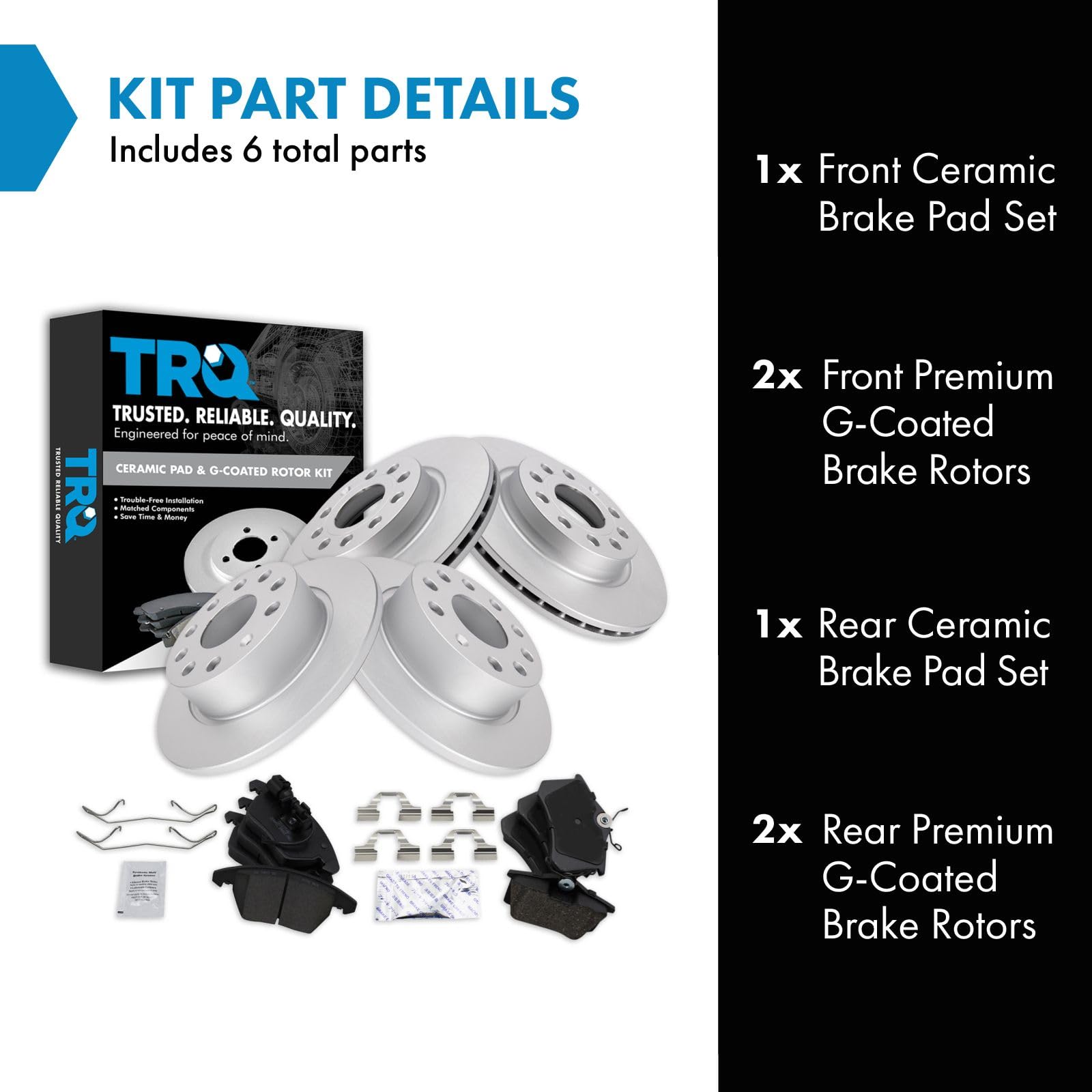 Trq Brake Pad & Rotor Kit Brake Pads Brake Rotor Ceramic Premium G-Coated Compatible With 2011 Audi A3