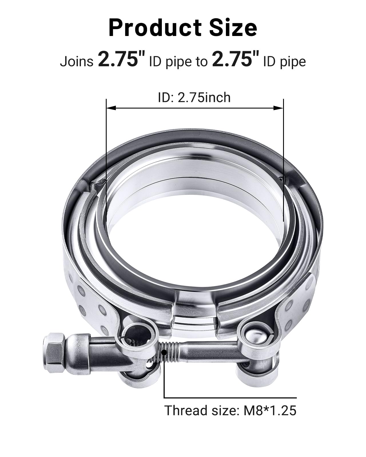 Evil Energy 2.75 Inch V Band Clamp With Flange Male Female Stainless Steel 2Pc
