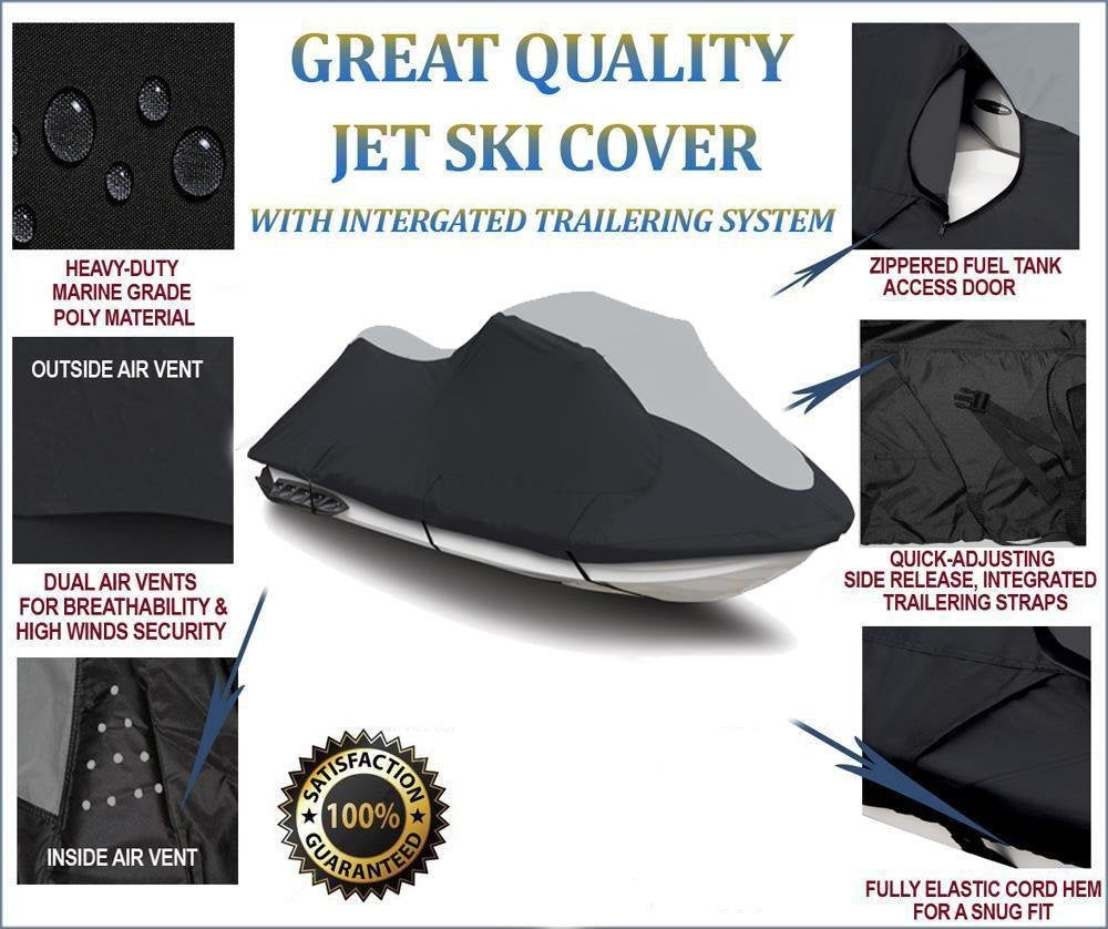 Super Heavy-Duty Top Of The Line Jetski Cover Compatible For Yamaha Wave Runner Vx Deluxe 2007-2014 Jet Ski Pwc Cover Black/Grey