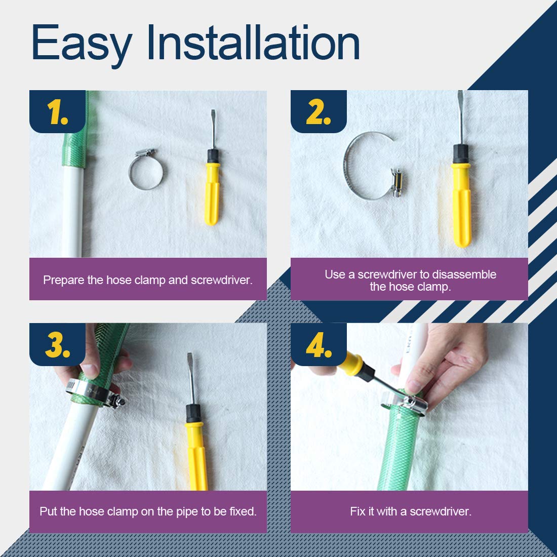 Swpeet 8Pcs 9-10Inch (232-254Mm) Hose Clamp 304 Stainless Steel Adjustable Range Worm Gear Hose Clamp Fuel Line Clamp Perfect For Plumbing, Automotive And Mechanical Applications