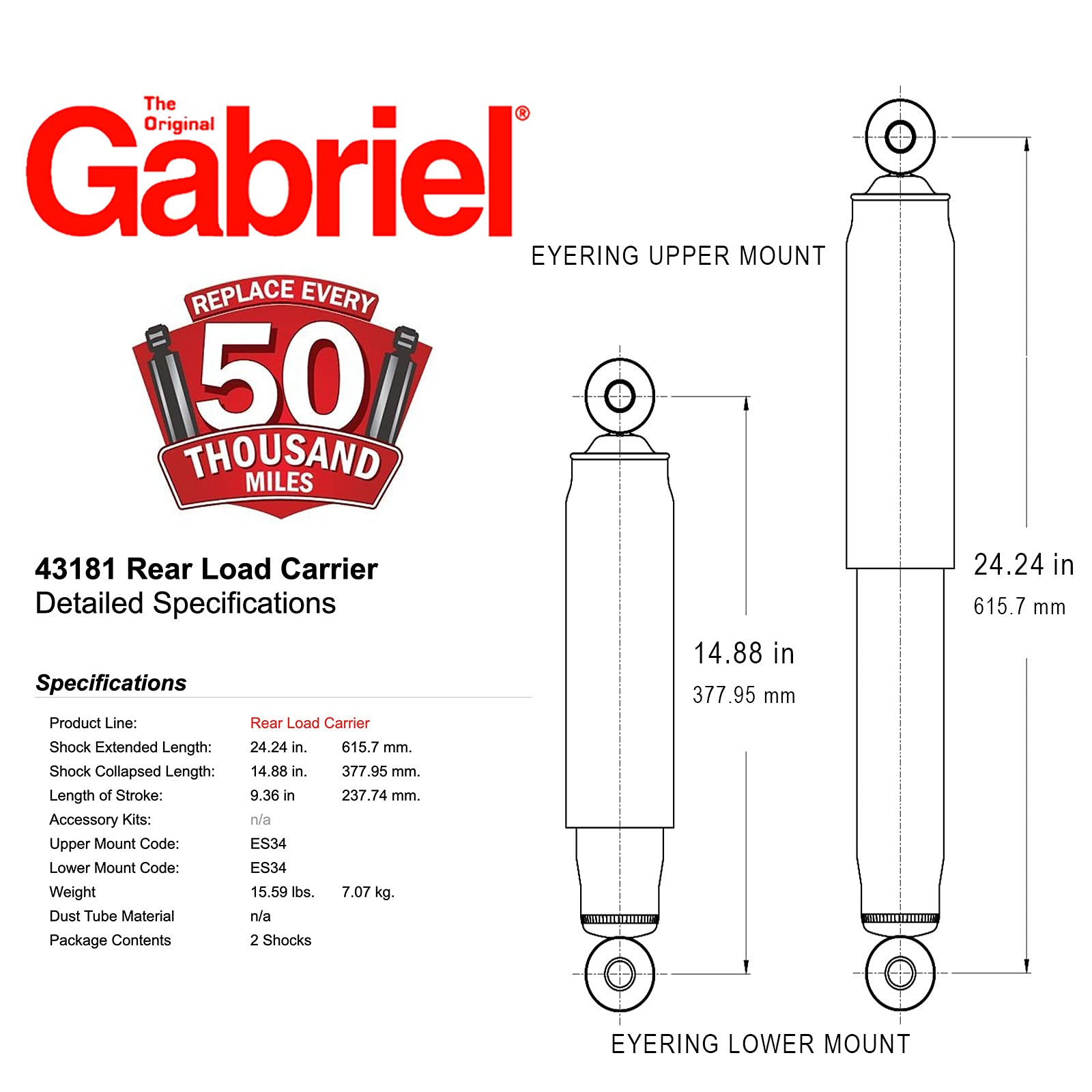 Gabriel 43181 Load Carrier Rear Towing Shocks Absorbers With Coil Springs For Select Models Chevrolet Silverado 1500, Suburban, Tahoe, Dodge Ram 1500, Gmc Yukon, Jeep Gladiator, Nissan Titan -(1 Pair)