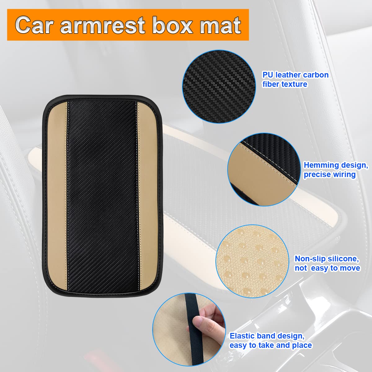 8Sanlione Car Center Console Cover, 12.6X7.5 Pu Leather Car Armrest Cover Universal Waterproof Center Console Pad, Car Accessories Interior Protection For Cars, Vehicles, Suvs (Beige)