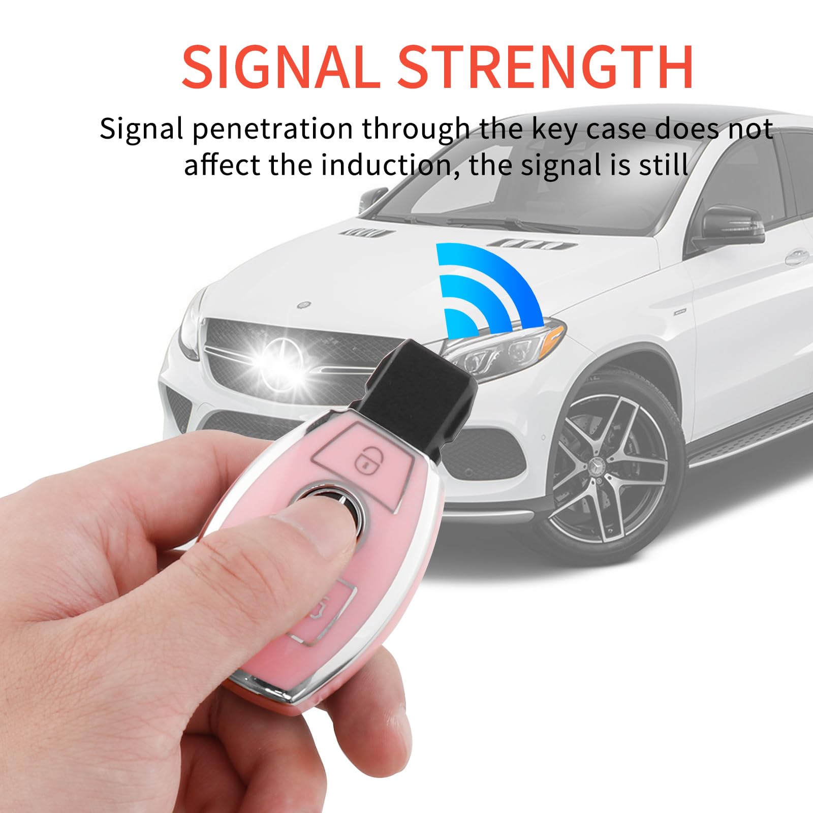 Pangpai Pink Key Fob Cover for Mercedes Benz, Soft TPU Key Case Protection with Bling Keychain Fit for C E S M CLS CLK G Class