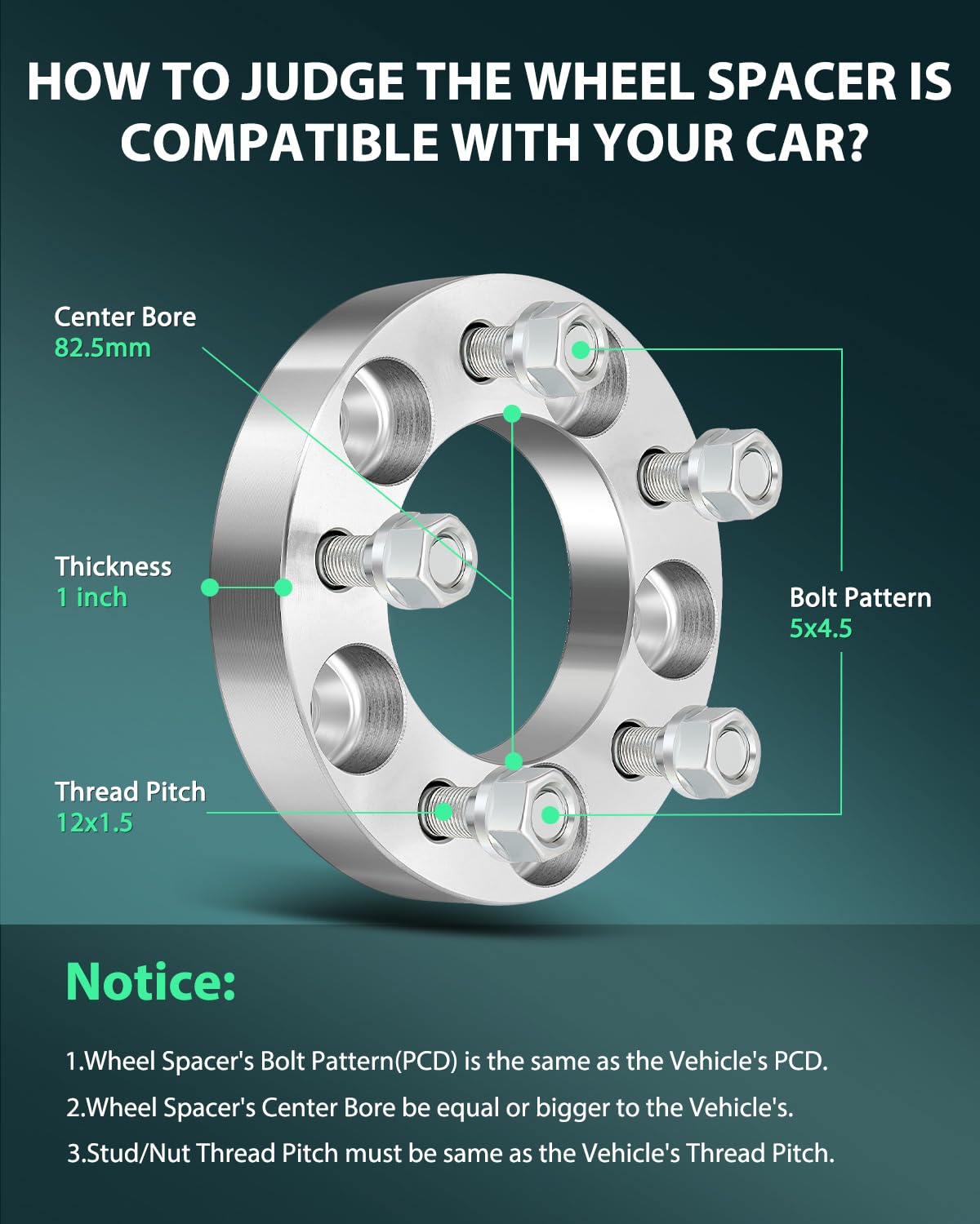 Scitoo 1Inch 5X4.5 Wheel Spacers 5X114.3 5 Lug Center Bore 82.5Mm Studs 12X1.5 Compatible With For Element Wheel Spacers For Acc