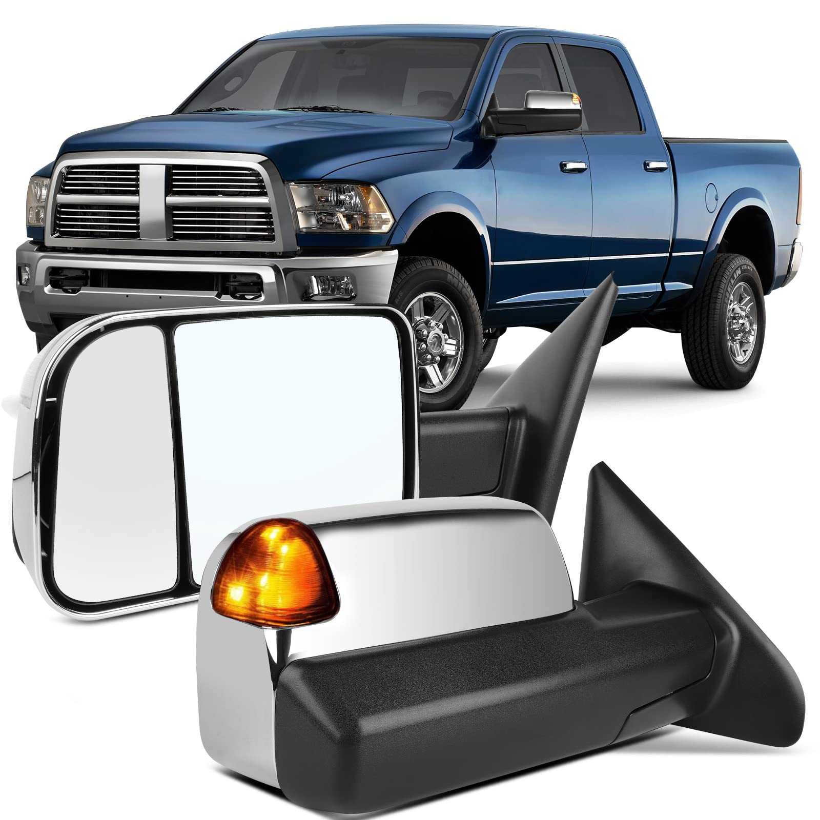 OCPTY Tow Mirrors For 2011-2015 For Dodge For Ram 1500 2011-2015 For Dodge For Ram 2500/3500 2010 For Dodge For Ram 1500/2500 Wi