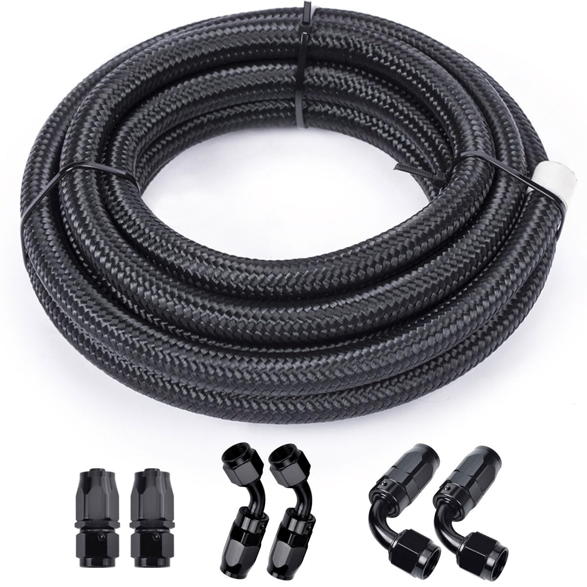 3/8 6AN 12FT Fuel Line Hose Kit, Nylon Stainless Steel Braided Fuel Line Oil/Gas/Fuel Hose End Fitting Hose with 6PCS Swivel Fue