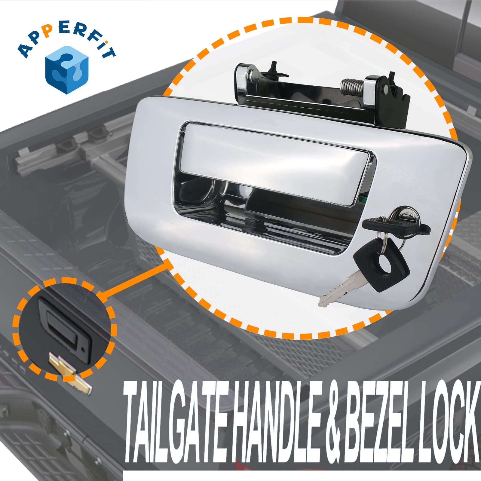APPERFiT Locking Tailgate Handle Latch w/Bezel & Lock Cylinder & Keys 22755305 Chrome Compatible with 2007-2014 Chevrolet Chevy