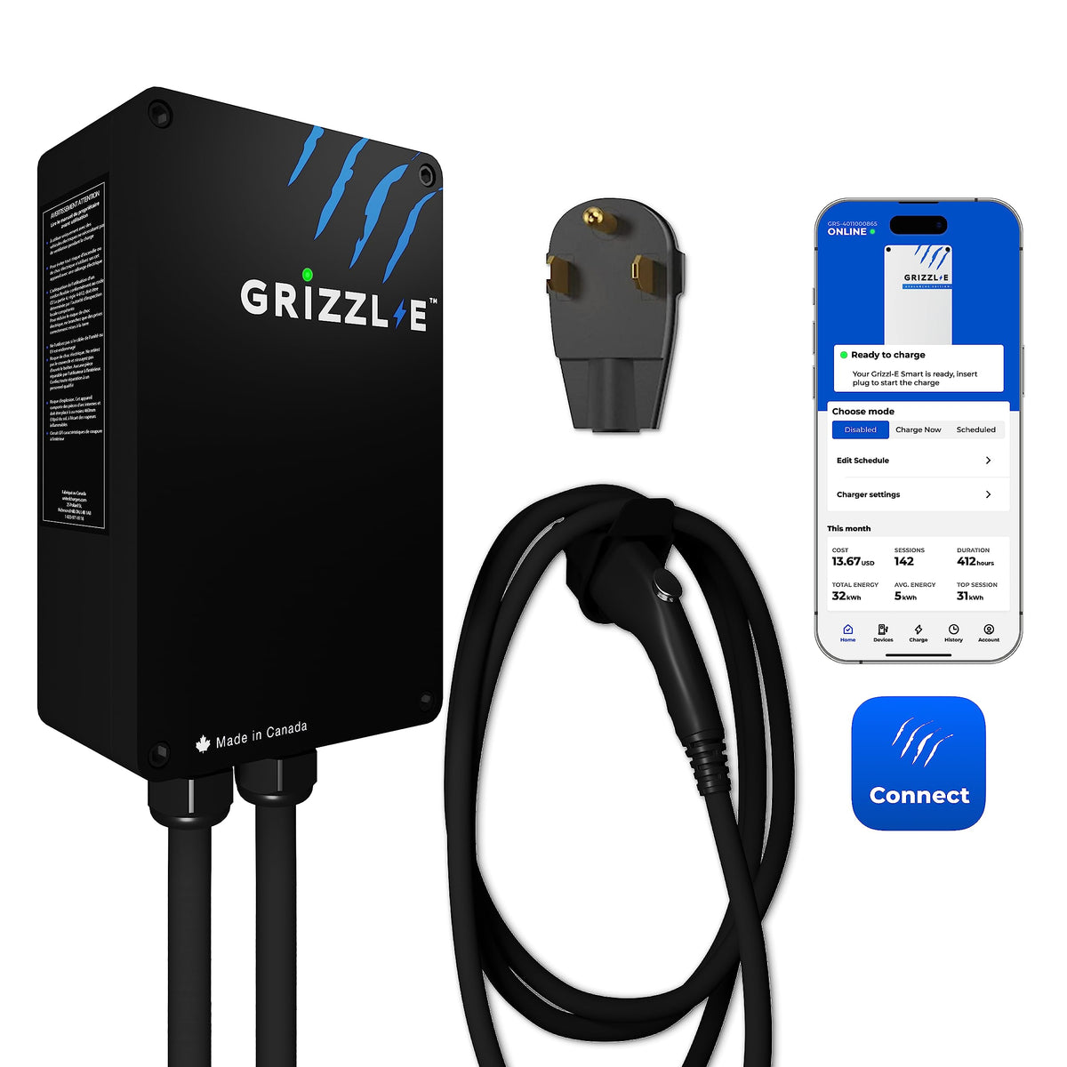 Grizzl-E Smart Level 2 240V / 40A Electric Vehicle (EV) Charger, Metal Case UL Tested and Certified, Energy Star, Indoor/Outdoor