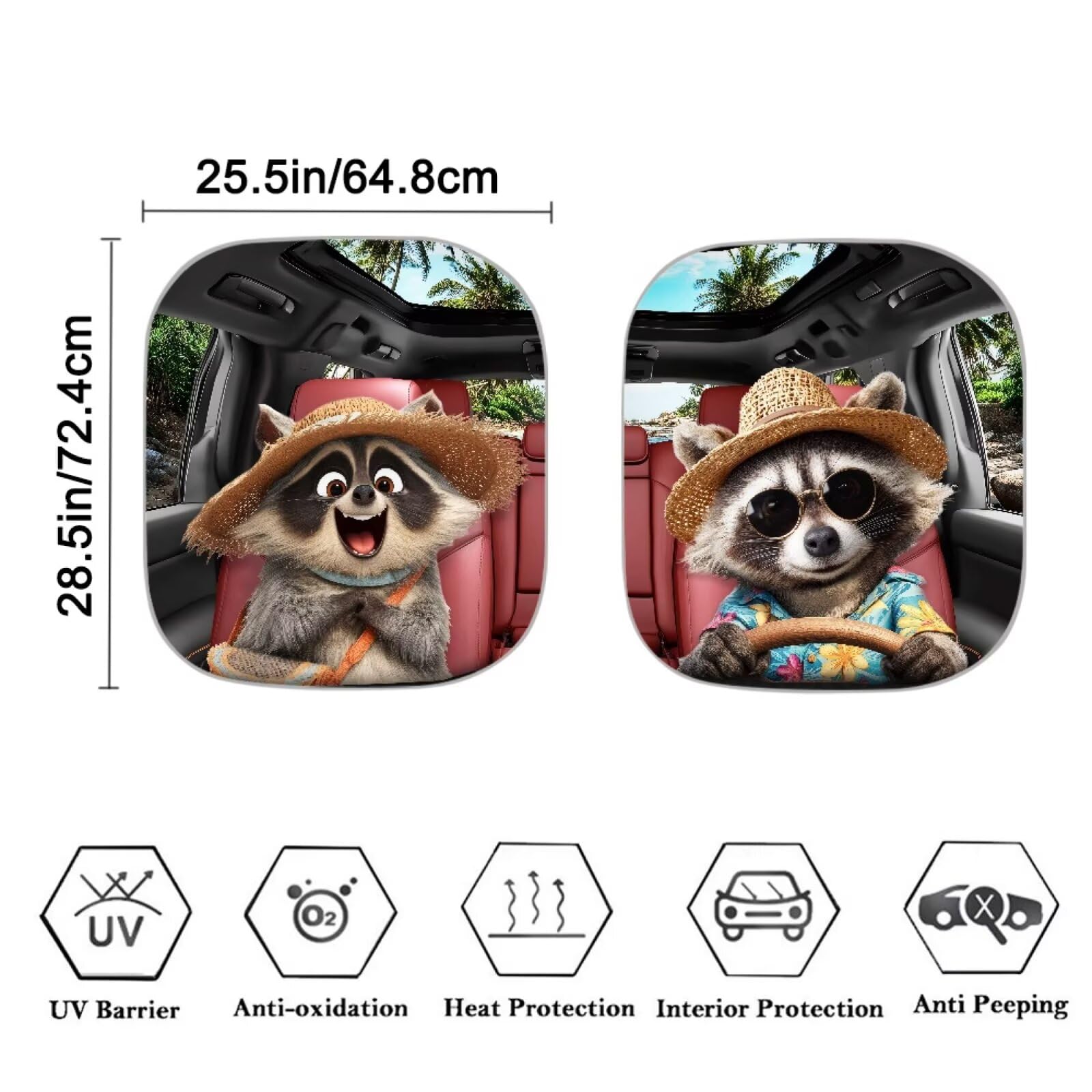 Huisefor Raccoon Car Windshield Sunshade 2 Piece Foldable Windshield Cover For Summer Uv Rays Protective Car Sun Visor Blocker A