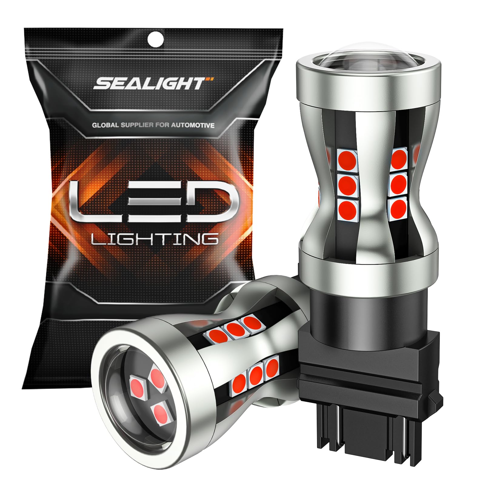 Sealight Led Brake Light Bulbs, 3157 Led Red 3057 4157 T25 3156 Tail Light, Canbus Error Free, 2600 Lumens Red, With Projector L