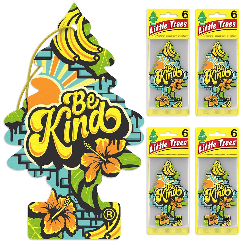 LITTLE TREES Car Air Freshener Hanging Tree, Be Kind, 4 Count (Pack of 6), Long Lasting Scent for Auto and Home, Model U6P-67341