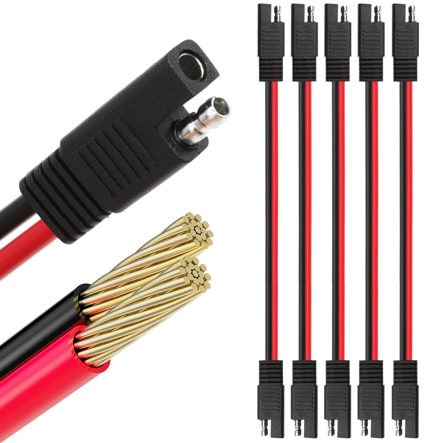 14 AWG SAE to SAE Extension Cable 14 Gauge 2-Pin SAE Connector Extension Cord with Dual Head Plug for Solar Panel Automotive Car