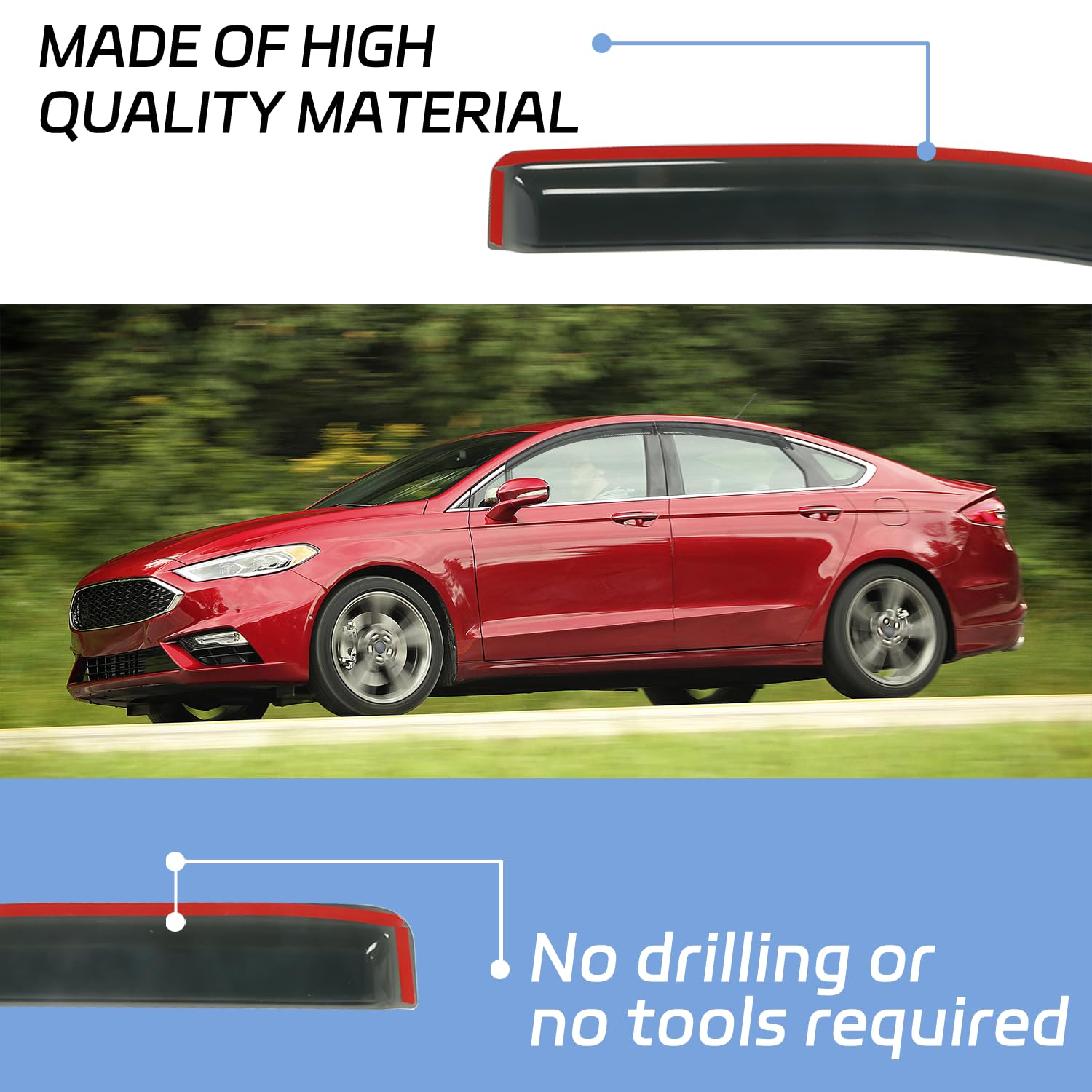Window Visors Shield Rain Guards Fit For 2013-2020 Ford Fusion, Outside Mount Window Wind Deflectors, Smoke Tinted Vent Visors S