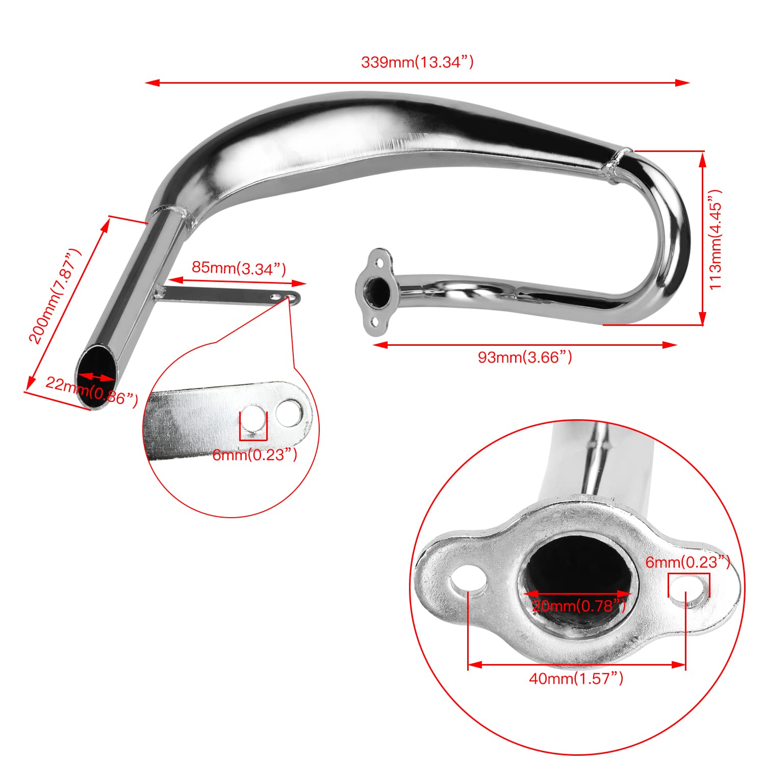 Yoxufa Upgrade Chrome Exhaust Pipe Muffler Expansion Chamber Gasket Chain Tensioner Adjuster Kit For 49Cc 50Cc 66Cc 80Cc 100Cc 2