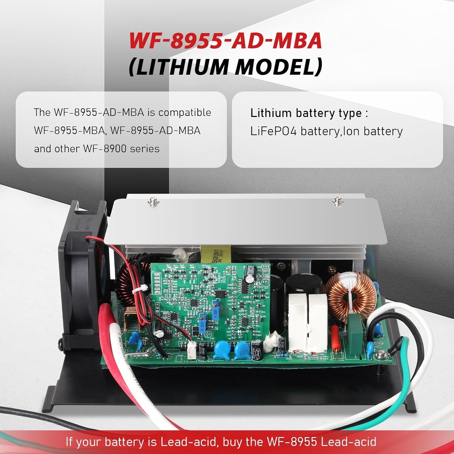 Suplife WF-8955-MBA Lithium Battery Charger - 55 Amp, 14.6V, Three Stage Smart Charge, Compatible with WF-8955PEC
