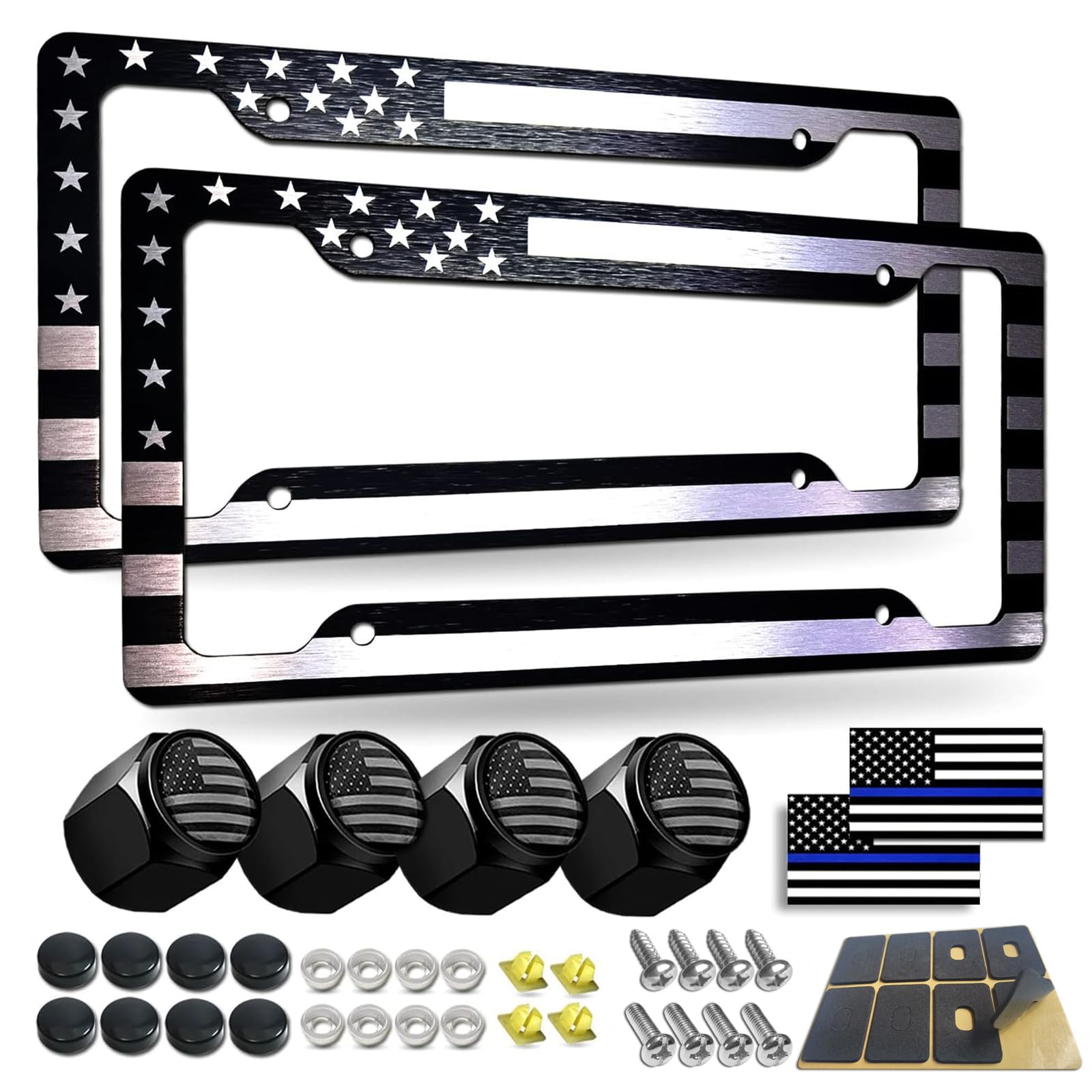 Bggtmo Black American Flag License Plate Frames- 2 Pack Front Rear Patriotic Usa Stars And Stripes Aluminum Car Tag Holder With