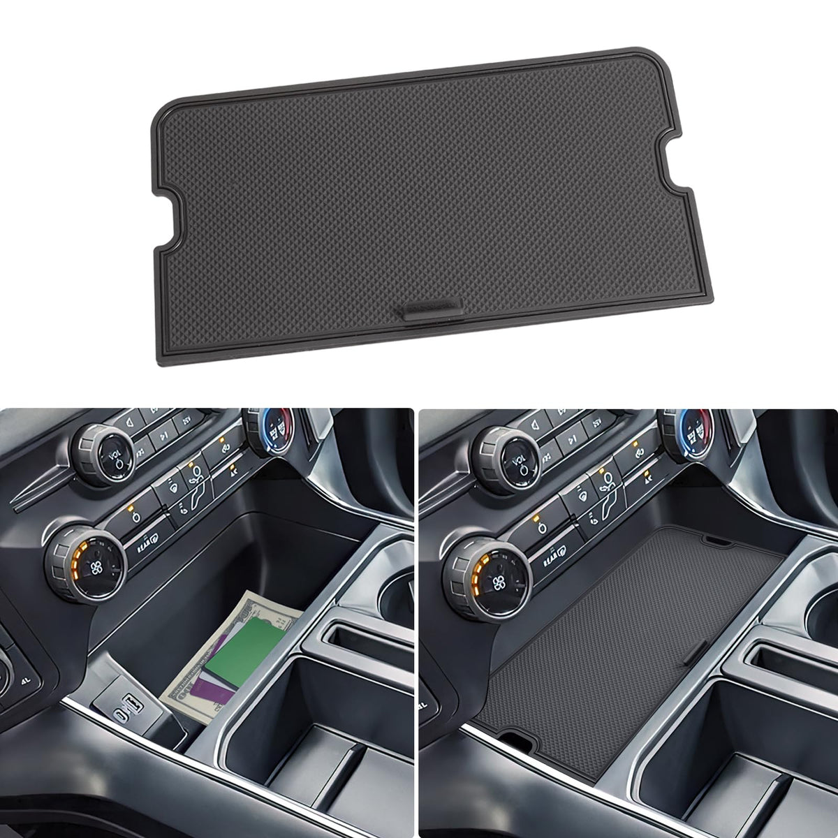 PIMCAR Center Console Cover for 2021-2025 Ford F150 & 2022-2024 F150 Lightning XLT Hidden Panel Secret Pocket Lid with USB Hole 