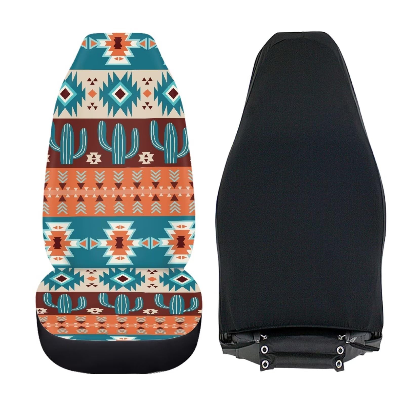 Salabomia Aztec Car Seat Cover, Cactus High Back Stretchy Car Seat Protector Cover for Women, Comfortable 2 Piece Car Seat Cover